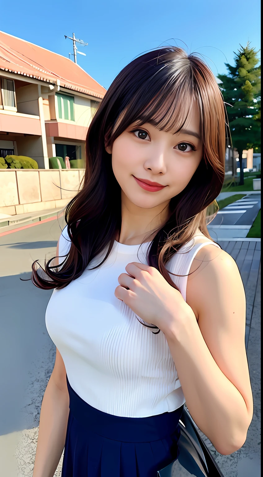 (8K,RAW photos,best qualtiy,tmasterpiece:1.2),(realisticlying,Photorealistic and realistic:1.37),ultra - detailed,
1 rapariga,adolable,独奏,Beautiful detailed sky,Detailed café,natta,standing on your feet,dated,(nose blushing),(ssmile:1.1),(Keep one's mouth shut),seduct smile,big park,profesional lighting,Sony A7R4,Zessie 50mm F1.8,fully body photo,
Higher breasts,美丽细致的眼睛,(Tight shirt:1.1),neck bowtie,pleatedskirt,(long whitr hair:1.2),Floating hair