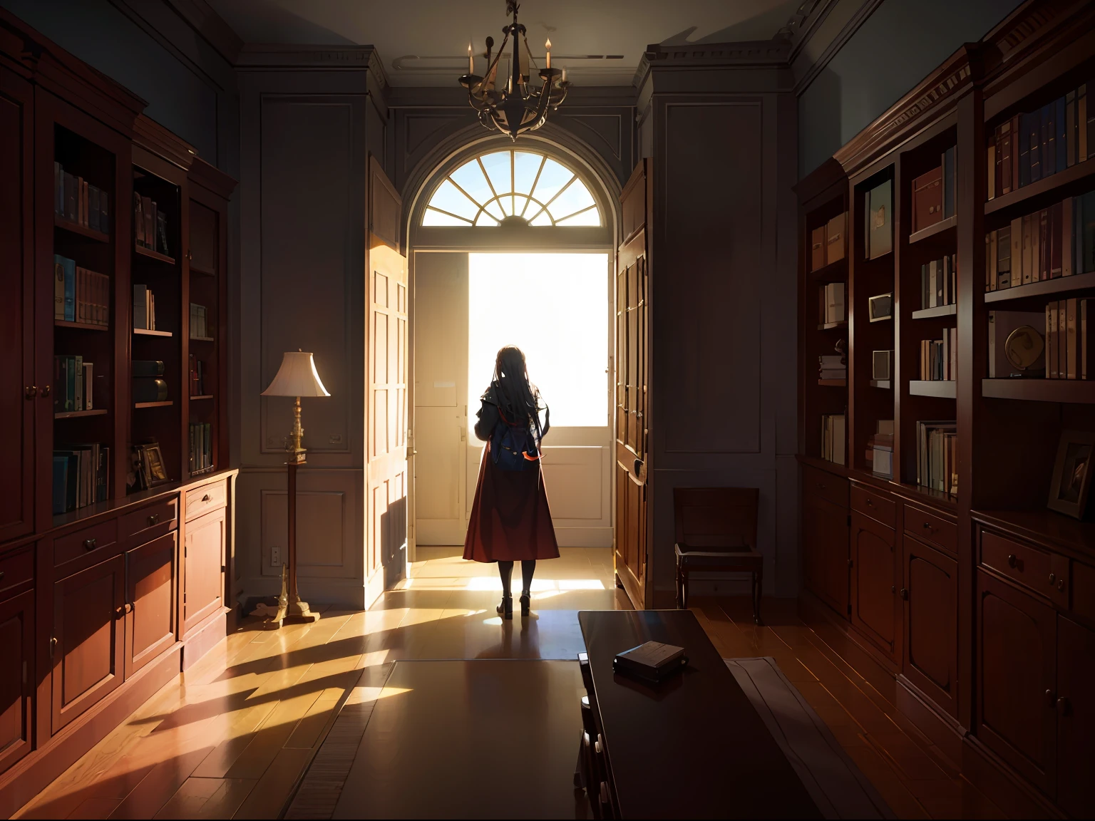 Create an image of a hidden room behind a bookshelf, with a sense of mystery and foreboding --auto