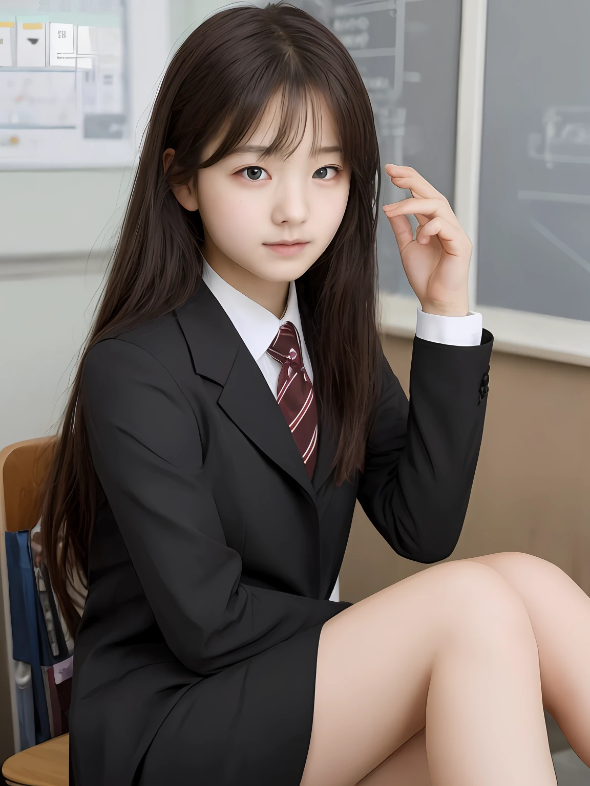 Realistic pictures of cute girls、Black School Uniforms