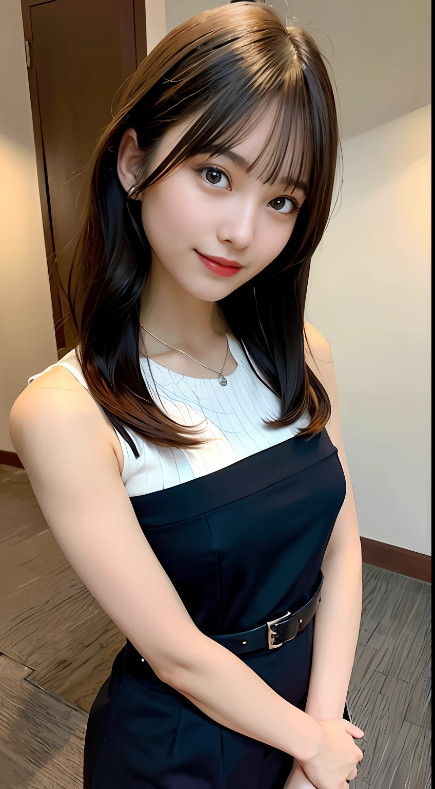 A girl around 18 years old，simplicity，Extremely beautiful and delicate，(light make-up)，Black color hair，A sweet smile，Delicate and beautiful fair skin，Realistic and realistic，exquisite and complete facial features，Detailed depiction of the face，tall nose bridge，Red lips，Beautiful, gentle and beautiful girl，Smooth hair，extremely detail hair，Feminine temperament，Fill your face light，hyper realisitc，photorealestic，8K quality，Works of masters，Realistic to the extreme，big breasts body，Beautiful feet，Pure desire，Stunning beauty，Peerless beauty，Highest image quality，8K分辨率，goddes，ssmile，Fine facial features，Hair over the shoulder，brunette color hair，Long legs，Black bandeau dress with belt，A sweet smile，hyper realisitc，Blue gemstone necklace，rays of sunshine，facing at camera，The body is well-proportioned and firm，Gentle eyes，stand posture，Standing in the steppe，Full body photo，中景 the scene is，