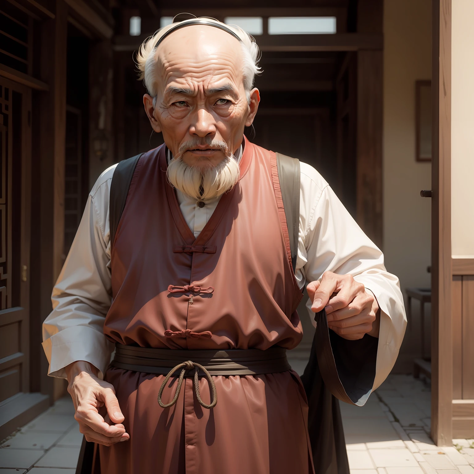 Image of an old Chinese man standing realistic image