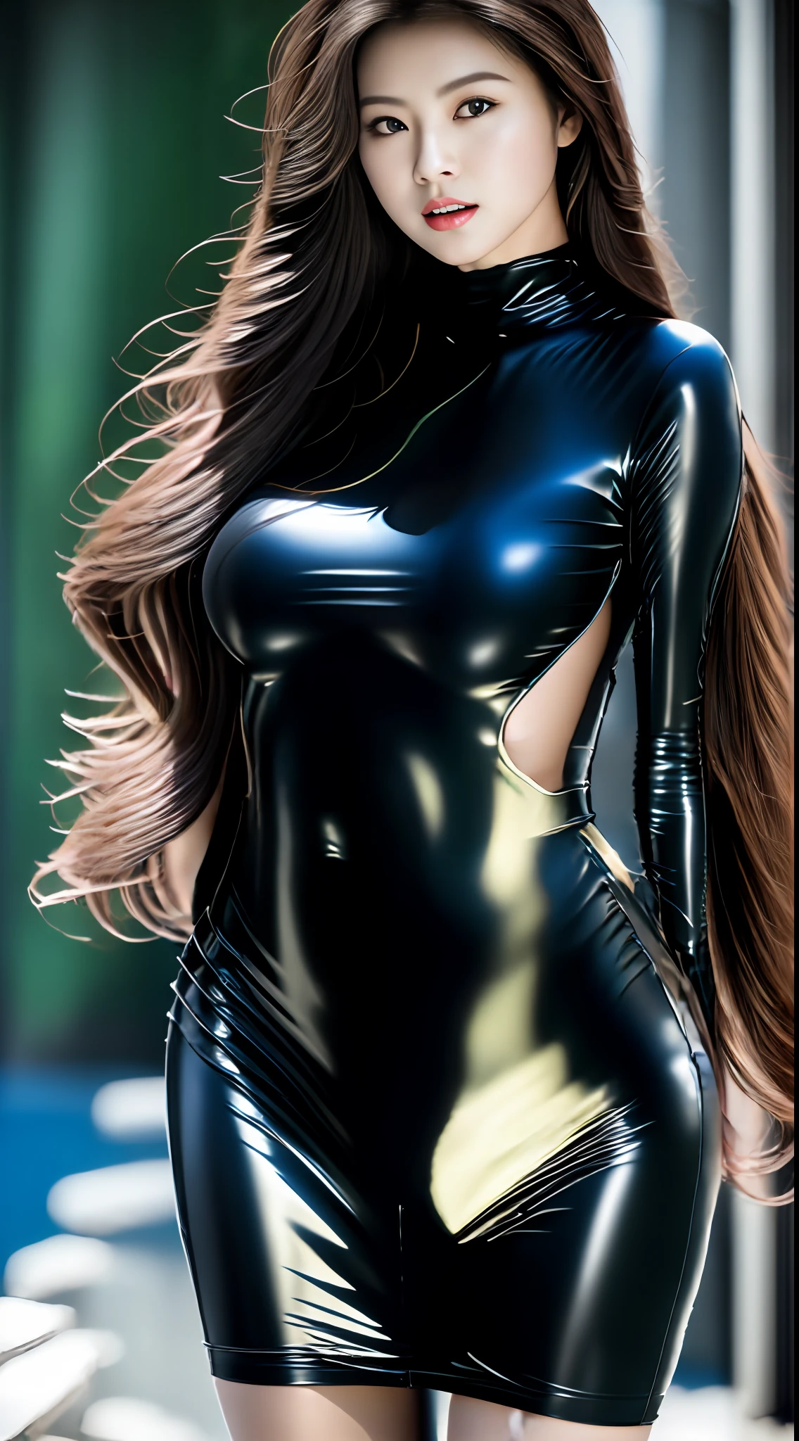 (RAW photo), highest quality, (masterpiece:1.2), High detail RAW color photo, extremely detailed CG unity 8k wallpaper, (photo realism:1.4), (highres), hyperdetailed, (photorealistic:1.2), (best quality:1.3),perfect anatomy, black hair, (leggings), beautiful legs, model pose, realistic body,beautiful detailed girl, bodysuit