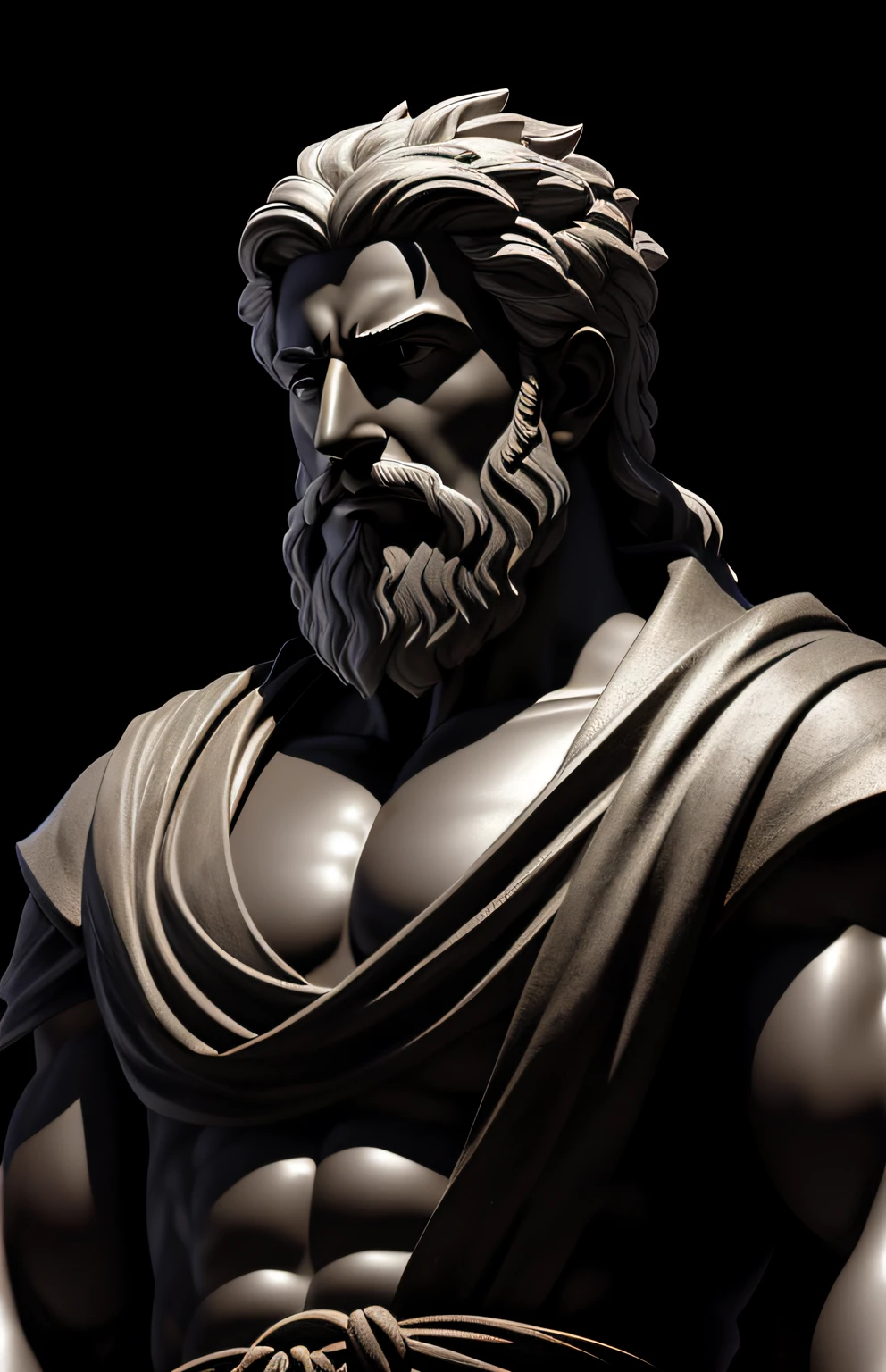 an old Greek philosopher wise strong stoic made with black stone, Epicteto, Epictetus, estilo de escultura por Giovanni Strazza, profundidade de foco bokesharp, Sombras, mistborn, nevoeiro, muito alto detalhado, cinematic lighthing, Kinematic, alto detalhado, Ultra Detalhado, Highlight lighting, cores muito divinas, realista, 8k, HDR