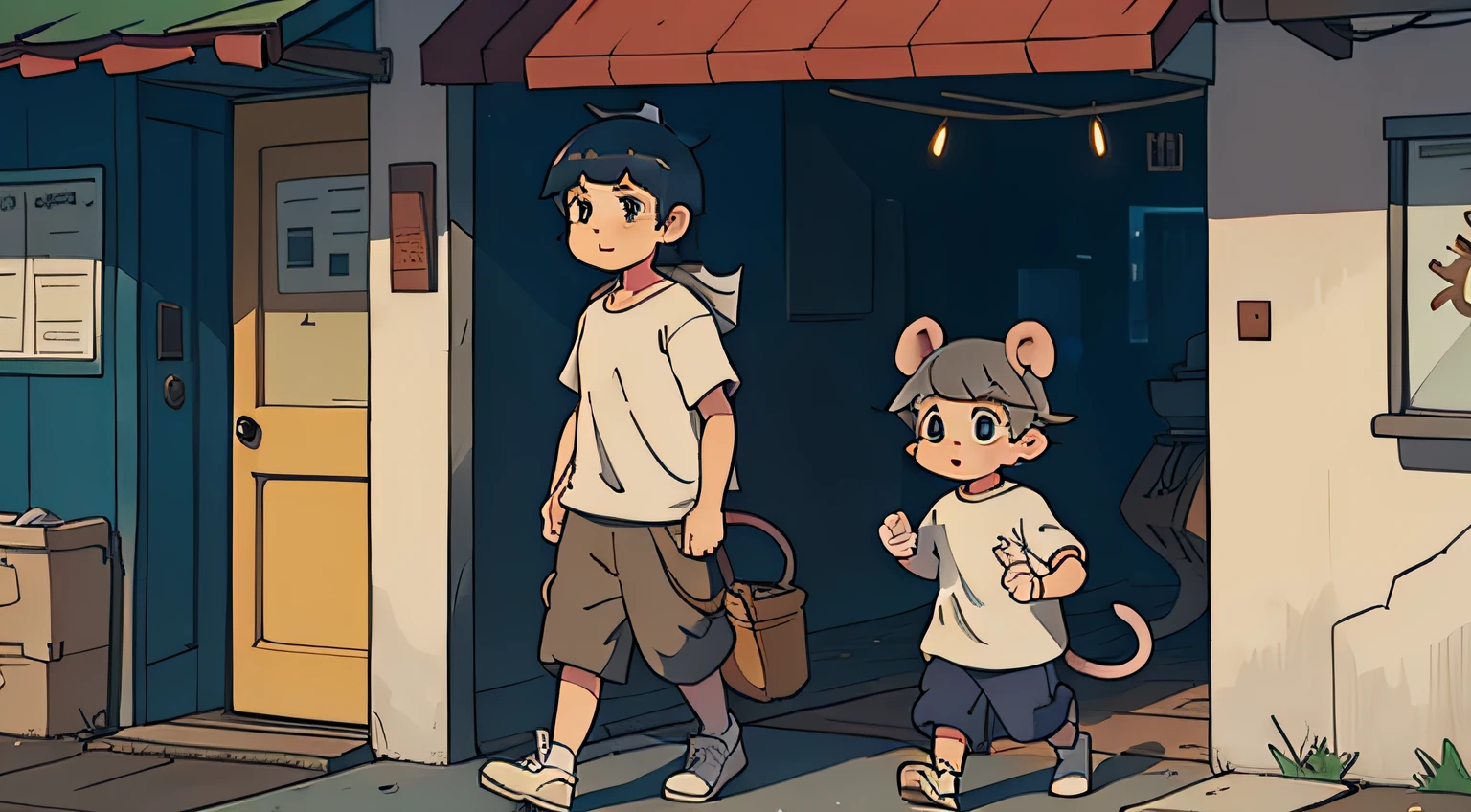 Rat-boy character、Walking、having clothes are worn