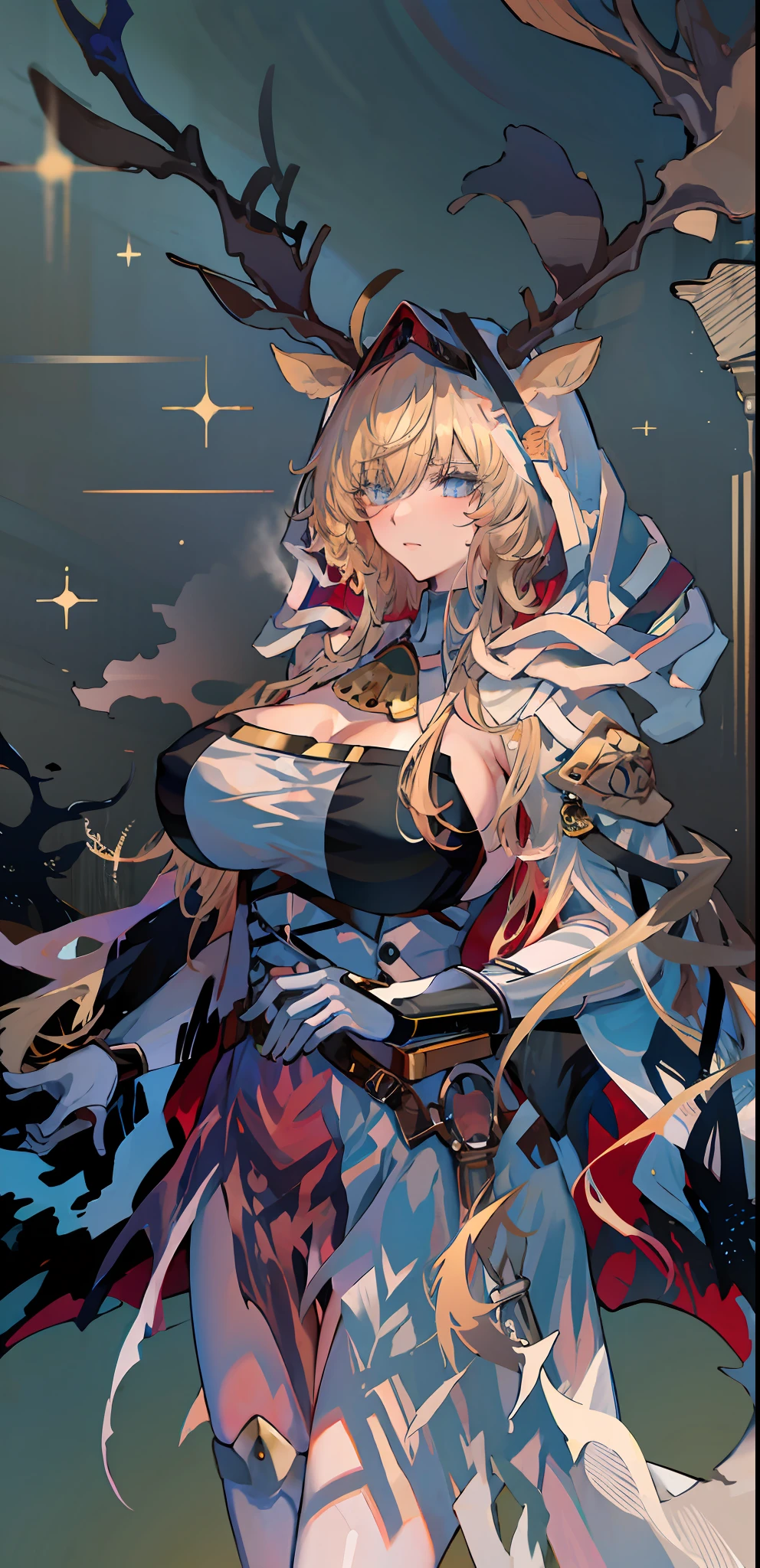 anime big breast,Best quality at best,highly detailed,tmasterpiece,ultra - detailed,独奏,(1girl),(Elaborate Eyes),forest backgrou,lily_\(florals\),saber_lily,blonde_hair,ahoge,blue_eyes,white_gloves,lacepantyhose,hair_bow , white dresses, wariza,