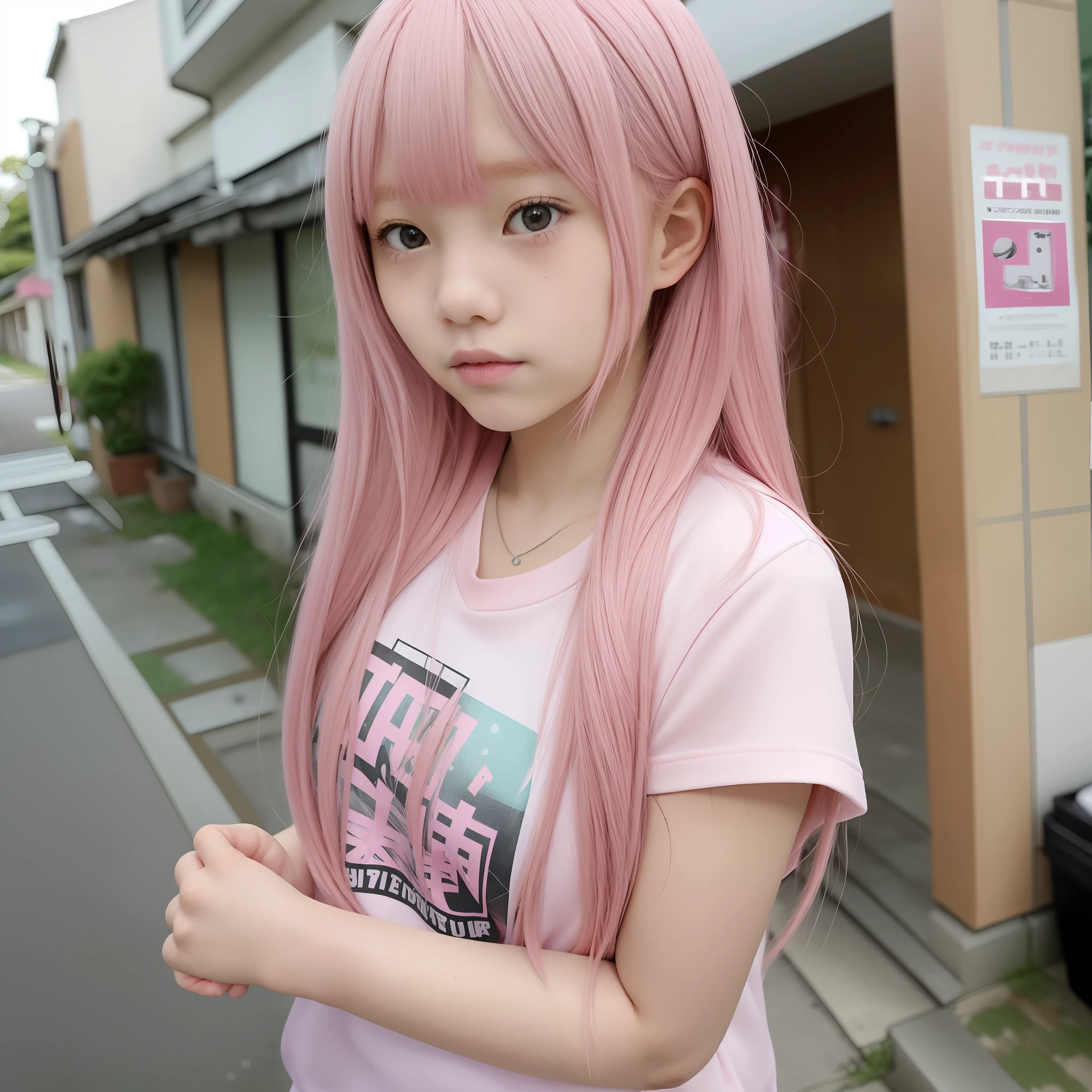 A pink-haired、length hair、a 、kawaii、frontage