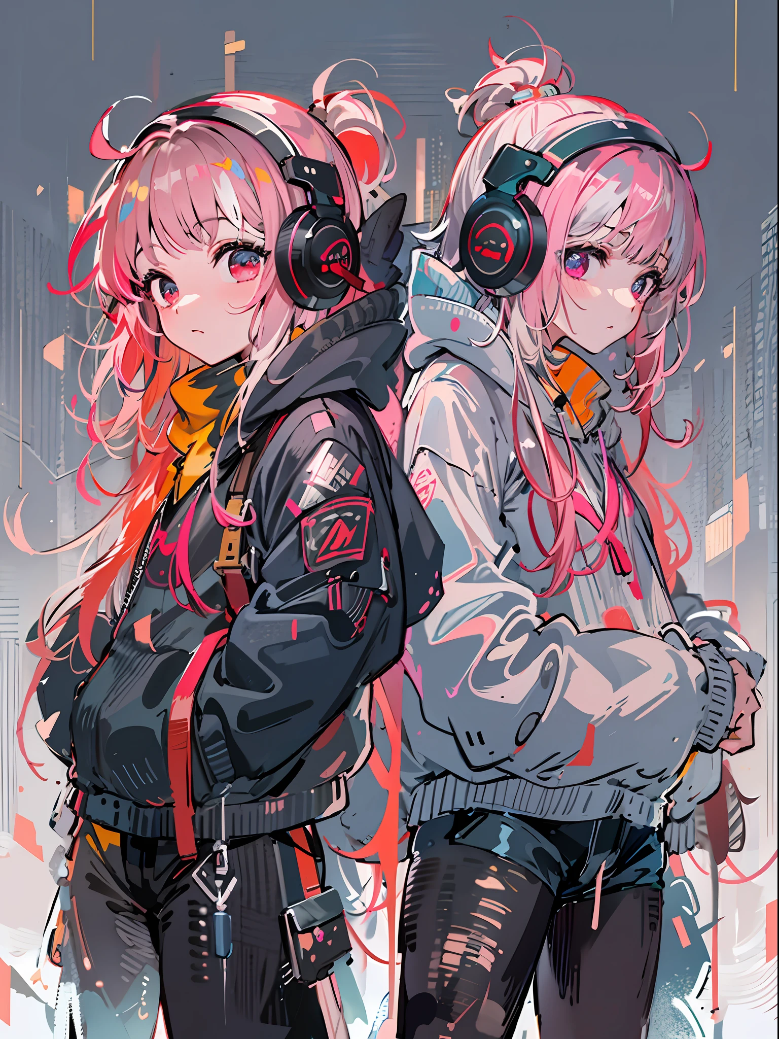 8K分辨率、((top-quality))、((masterpiece))、((ultra-detailliert))、1 woman、独奏、incredibly absurdness、Oversized hoodies、headphones、Street、plein air、Rain at night、neons、Shortcut Hair、Brightly colored eyes、Hands in pockets、shortpants、water dripping、red hairs、Bob Hair