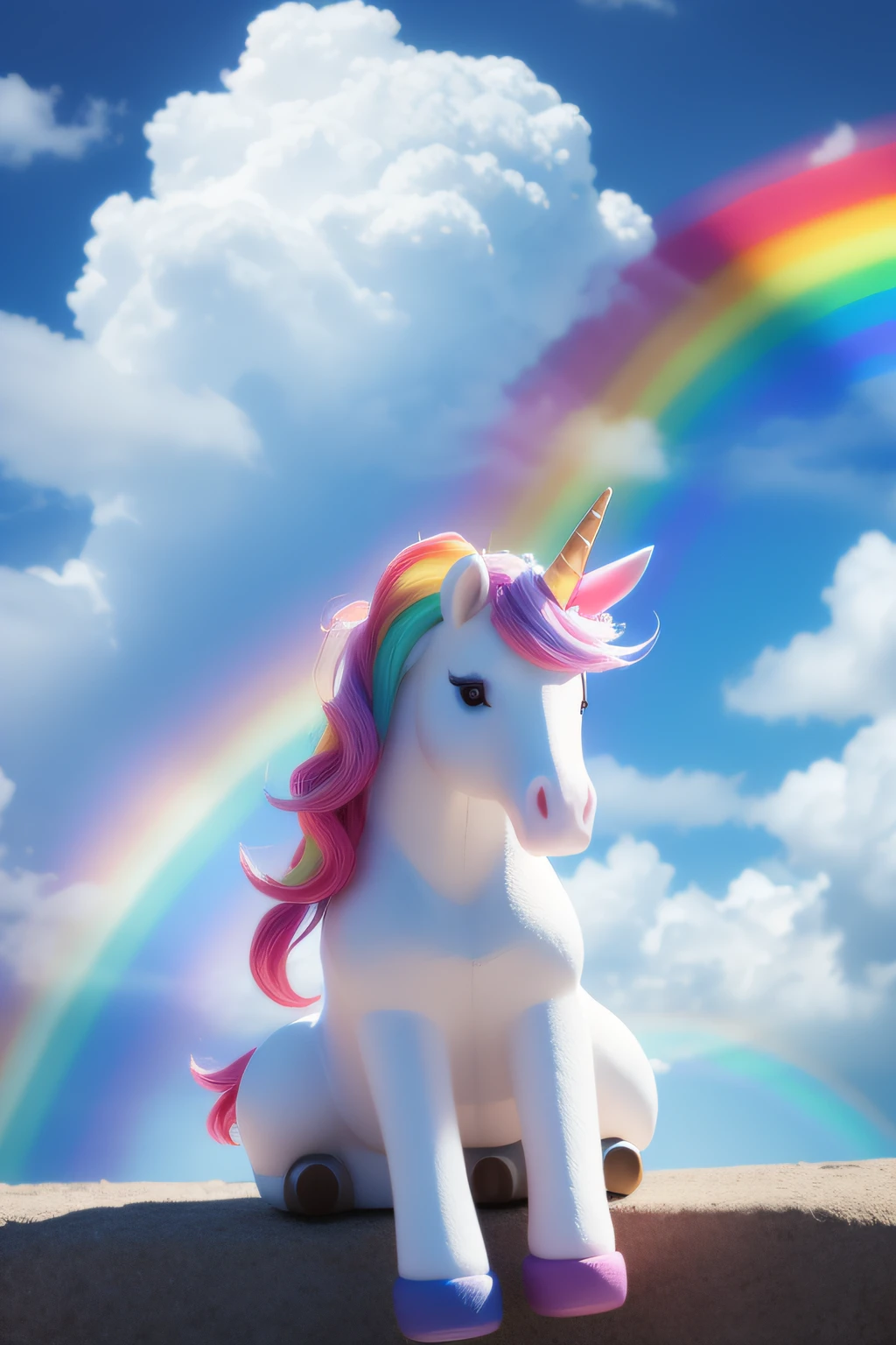 Kawaii Unicorn with Rainbow and Stormy Clouds