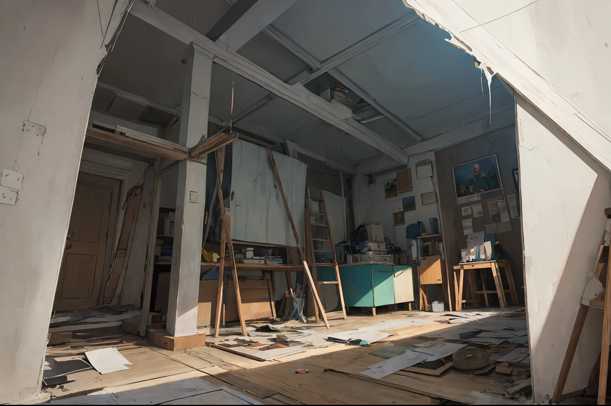 The painter mysteriously disappeared:On screen,The room appeared empty,The only source of light is the faint light coming in from the gap between the windows。There are cracks in the walls,Dust and cobwebs are everywhere in the room。The unfinished painting of the artist's mysterious disappearance hangs on the wall,Details on the screen are more prominent,The picture is filled with an indescribable atmosphere。