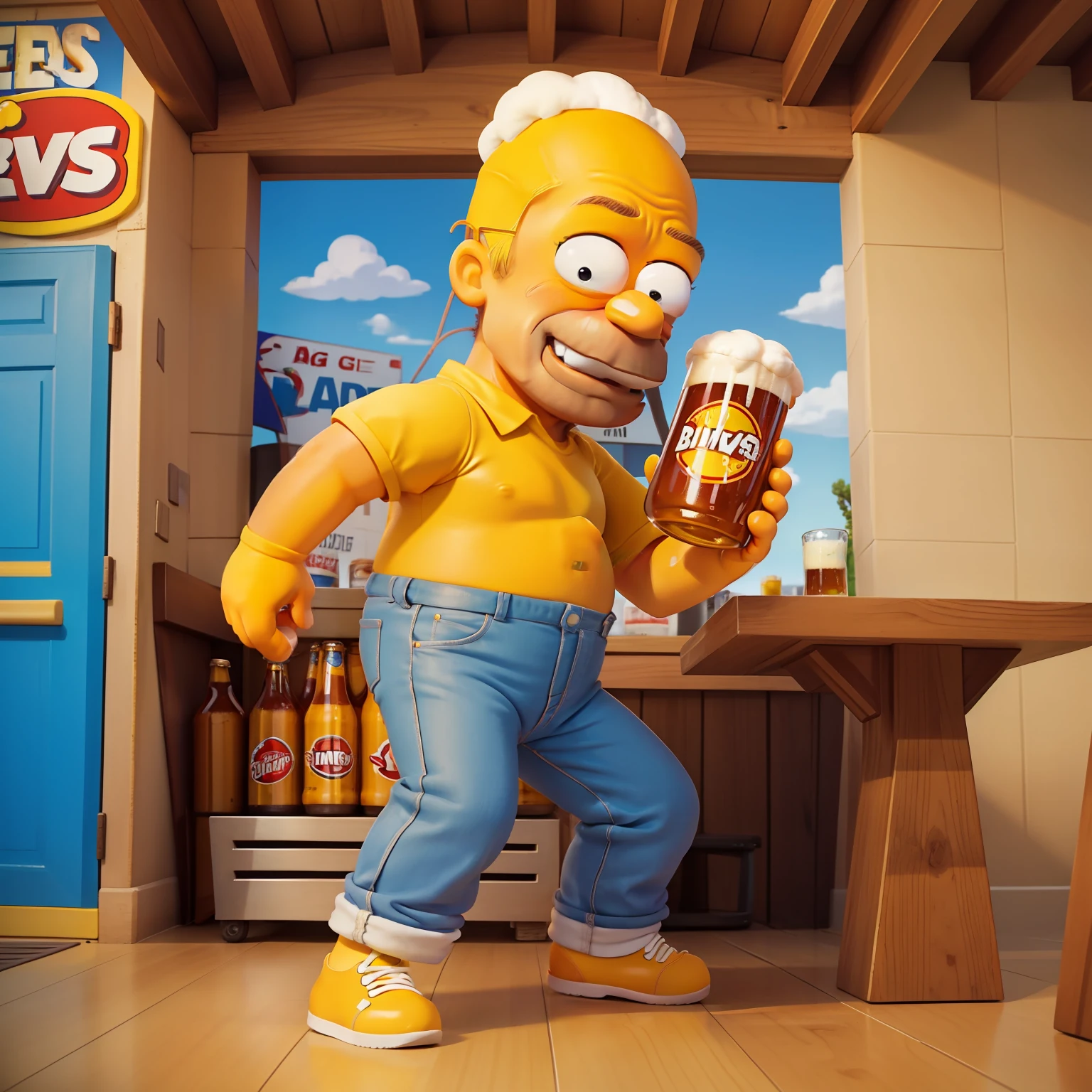 beer advertising photo in the simpsons style, beer commercial photo, in the style of the simpsons, high detailed, high quality