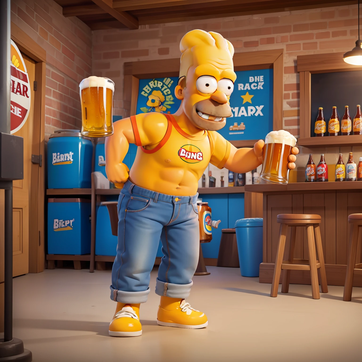 beer advertising photo in the simpsons style, beer commercial photo, in the style of the simpsons, high detailed, high quality