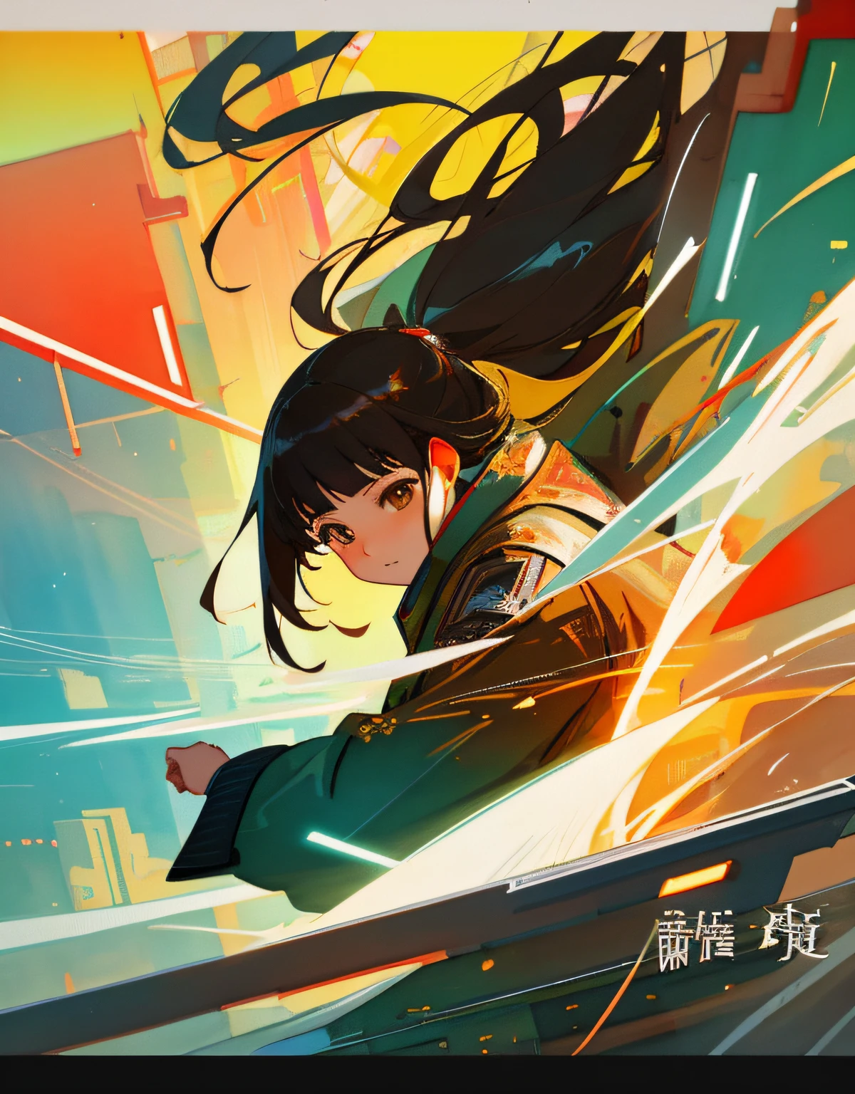 A beautiful Asian woman, wearing street urban wear clothing, beautiful details, rich light, beautiful brown eyes, comfortable wear, cyberpunk, futuristic crowded busy and chaotic city, aurora borealis, watercolor, ink painting, harmonious and unified tone, perfect art, fresh color background, ancient Chinese artist Qiu Ying style, soft shadow, Clean sharp focus, cinematography, center composition, poster design, cinematography, Panorama, 32K, -- v 6