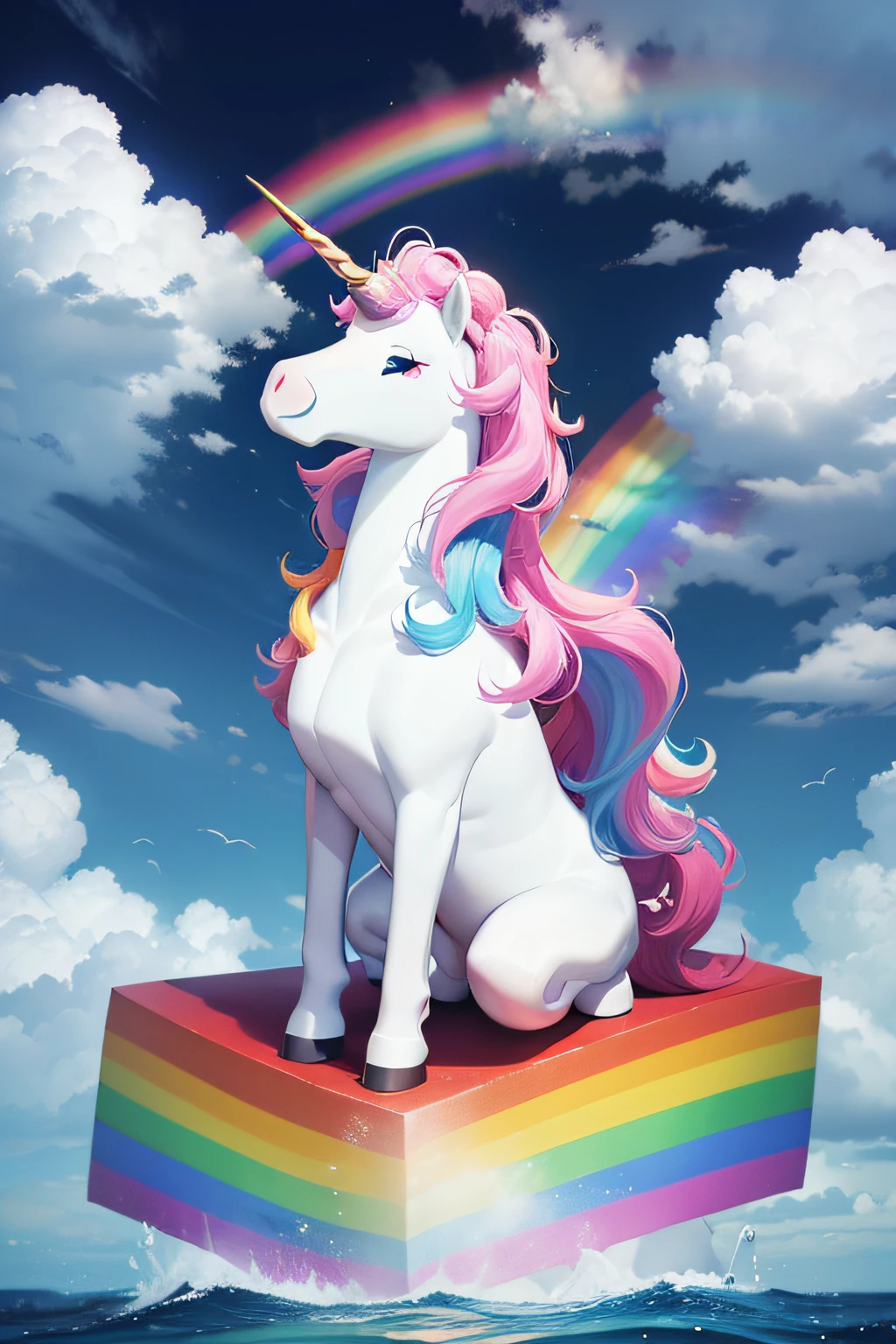 Kawaii Unicorn with Rainbow and Stormy Clouds