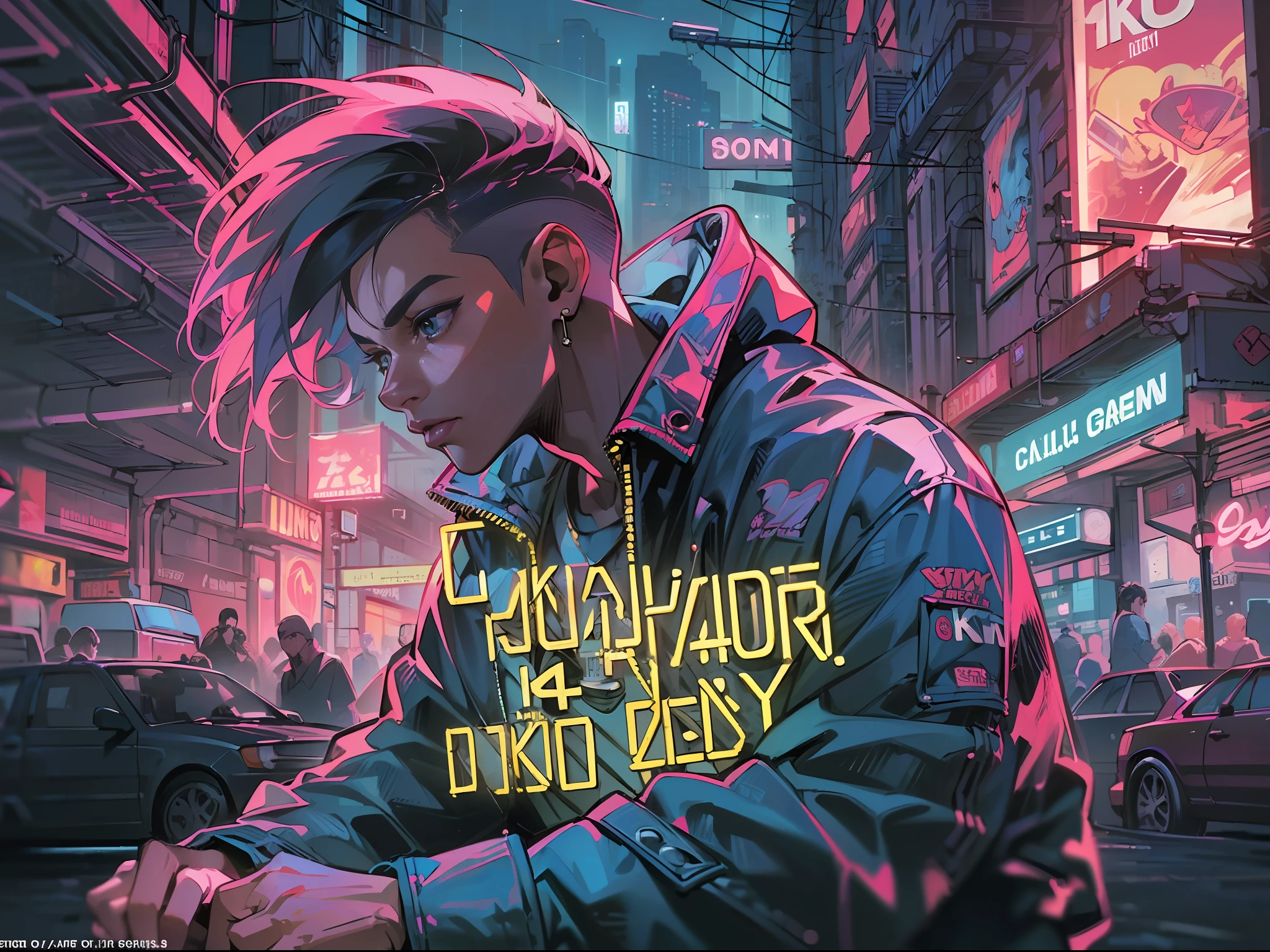 ((Best quality, 8K, Masterpiece: 1.4)),((Amazing detail: 1.3)),((illustration, Hairstyle Casual: 1.2)),((High resolution: 1.1)), GTA, American comics,cyberpunk,city,neon light,midnight,cool,movie cover,punk,future style,poster style,thick,