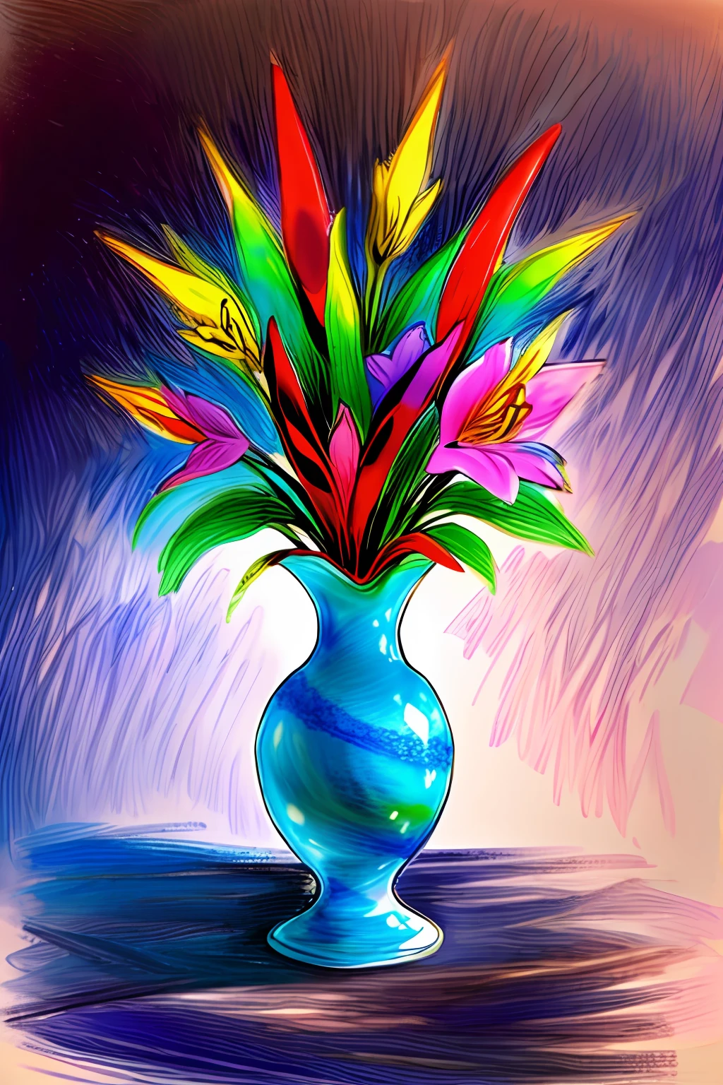 Crayola, beautiful Vase with beautiful flowers.