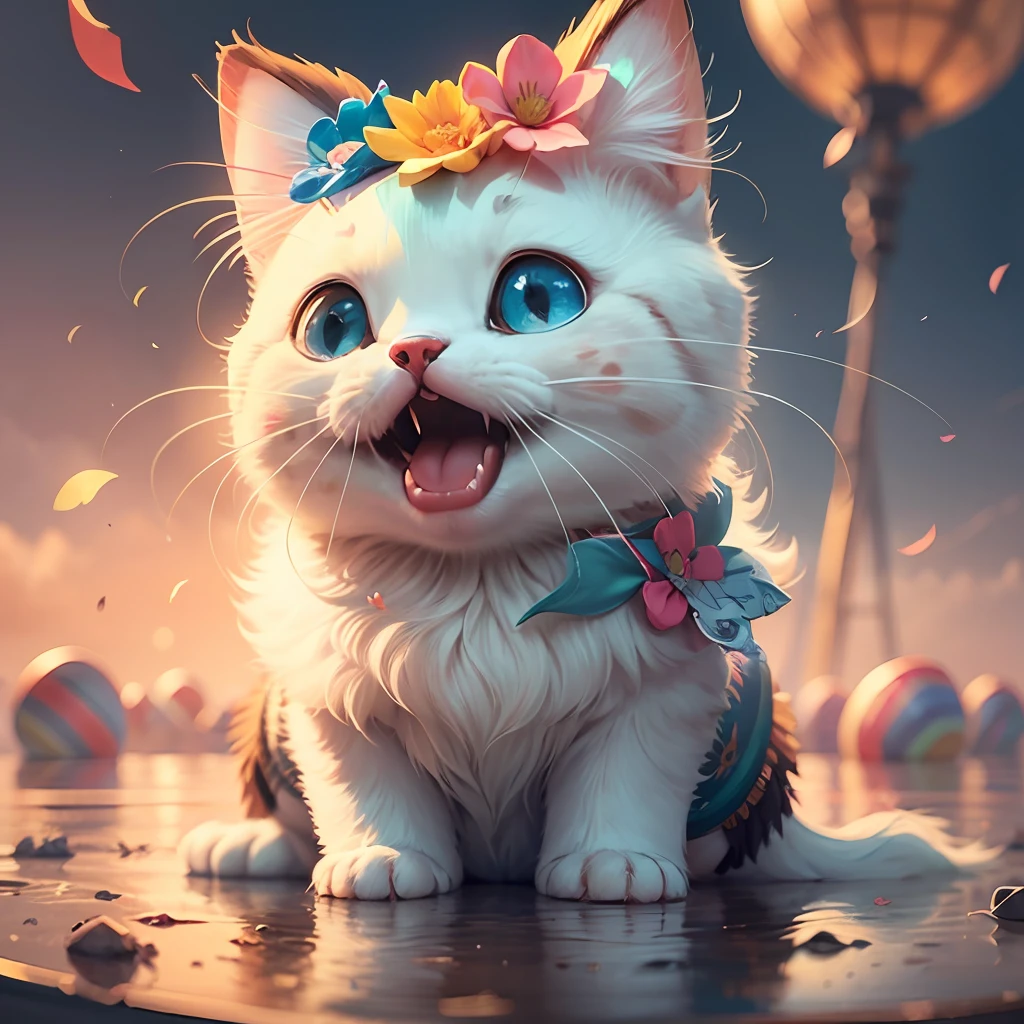 hello kitty, The cute style of pixar illustration, uma moldura floral, fundo branco, The cute style of pixar illustration, enfatize com alegria e felicidade o personagem, com cores vibrantes e detalhes extremos, HD de alta qualidade, 8k --auto --s2