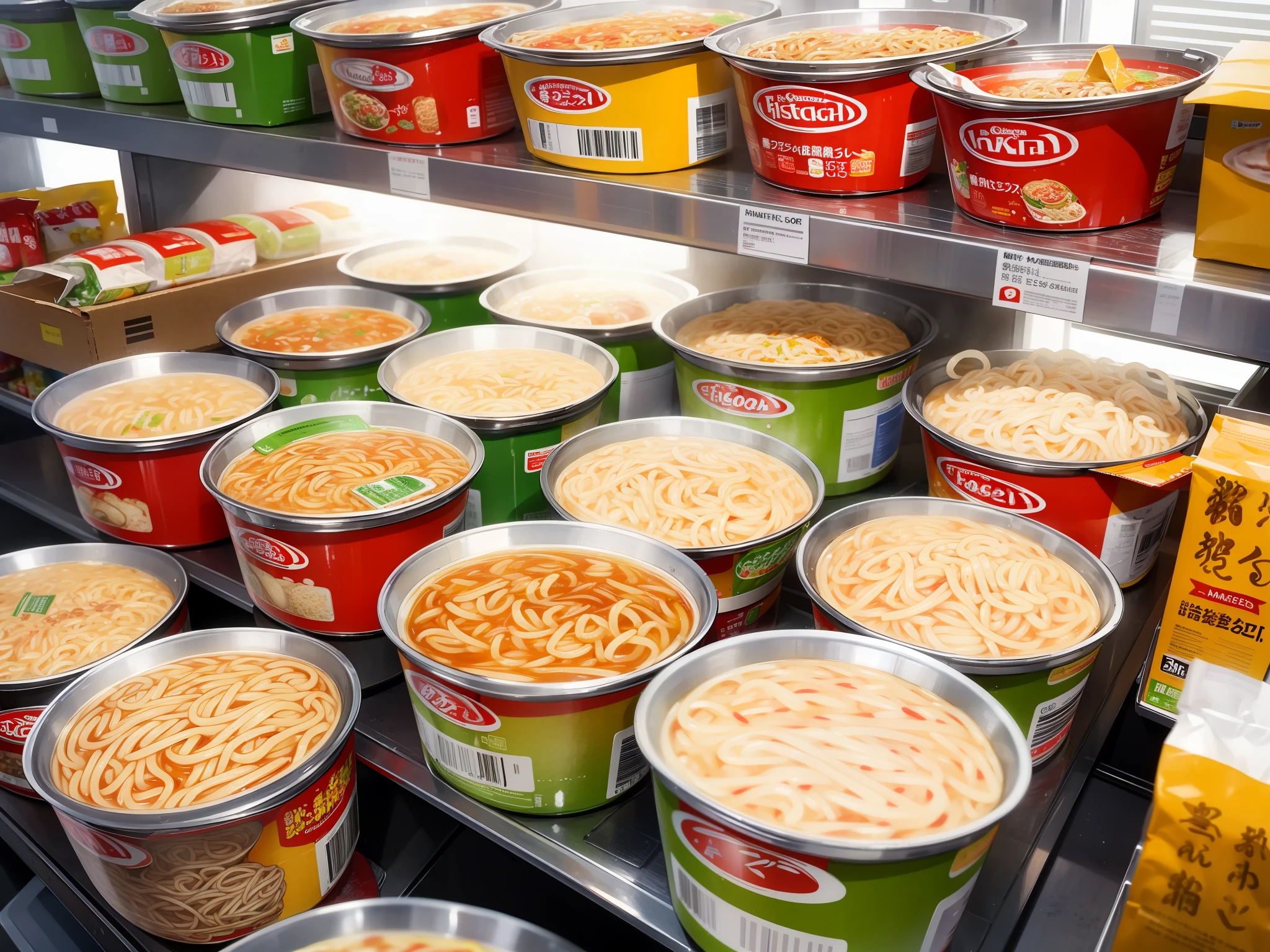 Masterpiece, Best quality，Supermarket full of instant noodles，Close-up of instant noodles，
