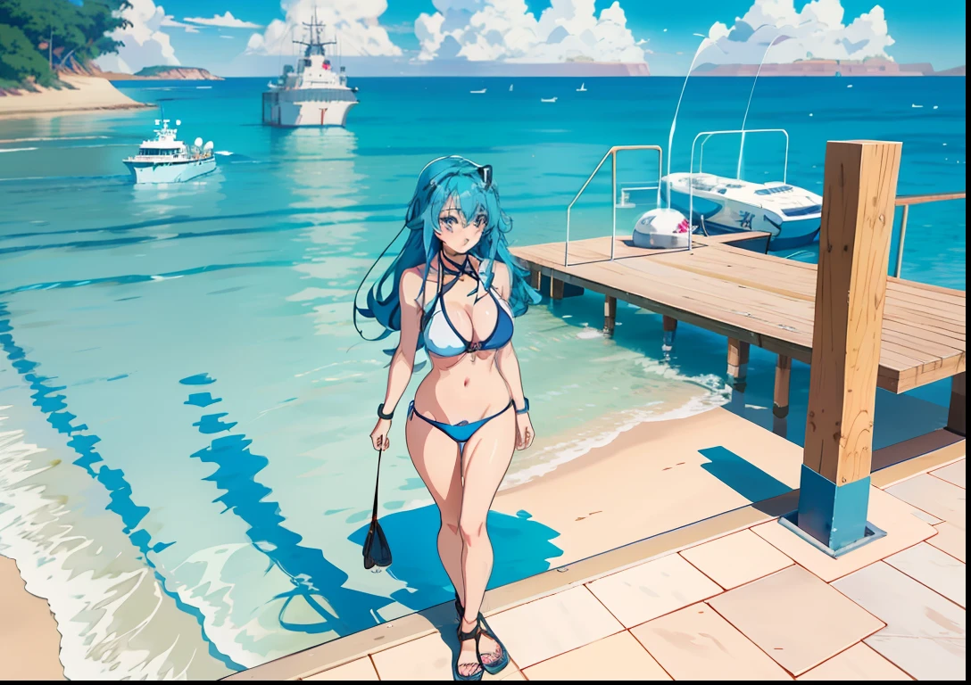 Anime girl in bikini standing in front of dolphin, wallpaper anime blue water, Kantai collection style, konpeki no kantai, visual novels CG, Anime girls, hololive, kancolle, anime wallaper, anime big breast! 4 k'', ecchi anime style, anime big breast! 4K, Smooth anime CG art, pixiv 3dcg