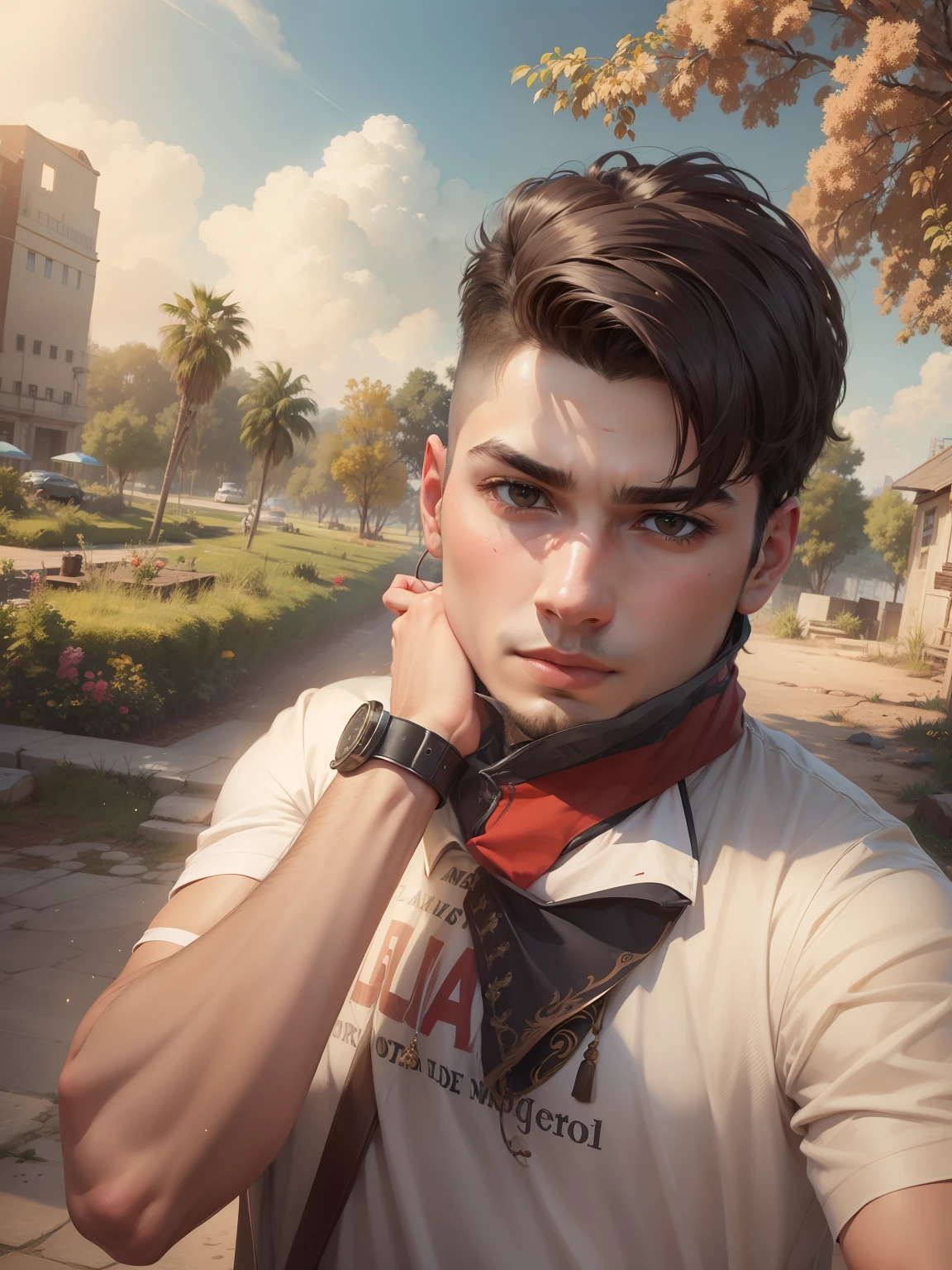 Make handsome boy, realistic face and body, no background change, no hairstyle change