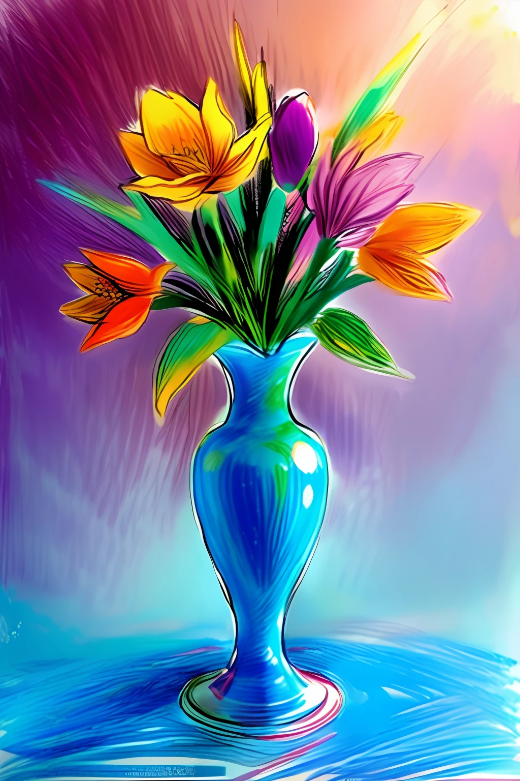 Crayola, beautiful Vase with beautiful flowers.