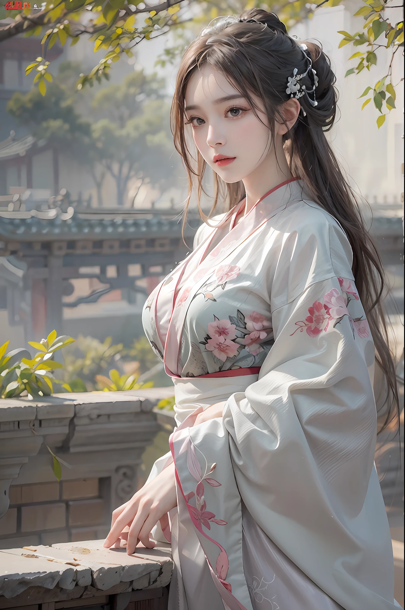 photorealistic, high resolution, soft lights, 1women, shiny skin, finely detailed skin, solo, hips up, look at viewer, (detailed face), white hair, long hair, chinese wedding hanfu