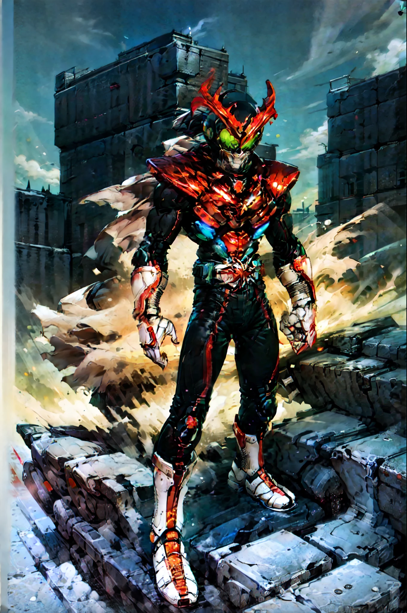 kamen rider stronger ,(((motorcycle:1.4))), (in new york city:1.4),(RAW photo, best quality), red and white boots, gloves,realistic, red and black suit ,Black pants with red stripes,white scarf,glowing eyes,fighting stance,take on helmet with red horns, ultra detailed, highres, soft light,cinematic lighting,city lights at night,perfect anatomy,slender body,(MASTERPIECE:1.2),(REALISTIC:1.2), (ILLUSTRATION:1.2) , (POST PROCESSING:1.3),(SHARP FOCUS:1.3), HDR, photography, Kodak Portra 400, film grain, vibrant color, perfect hands, perfect arms, super extremely ultra detailed (hair,eyes,iris,skin,cloth texture), (sharp focus),(denoise),(raw photo,8k uhd),(extremely fine,best quality),illustration,intricate,