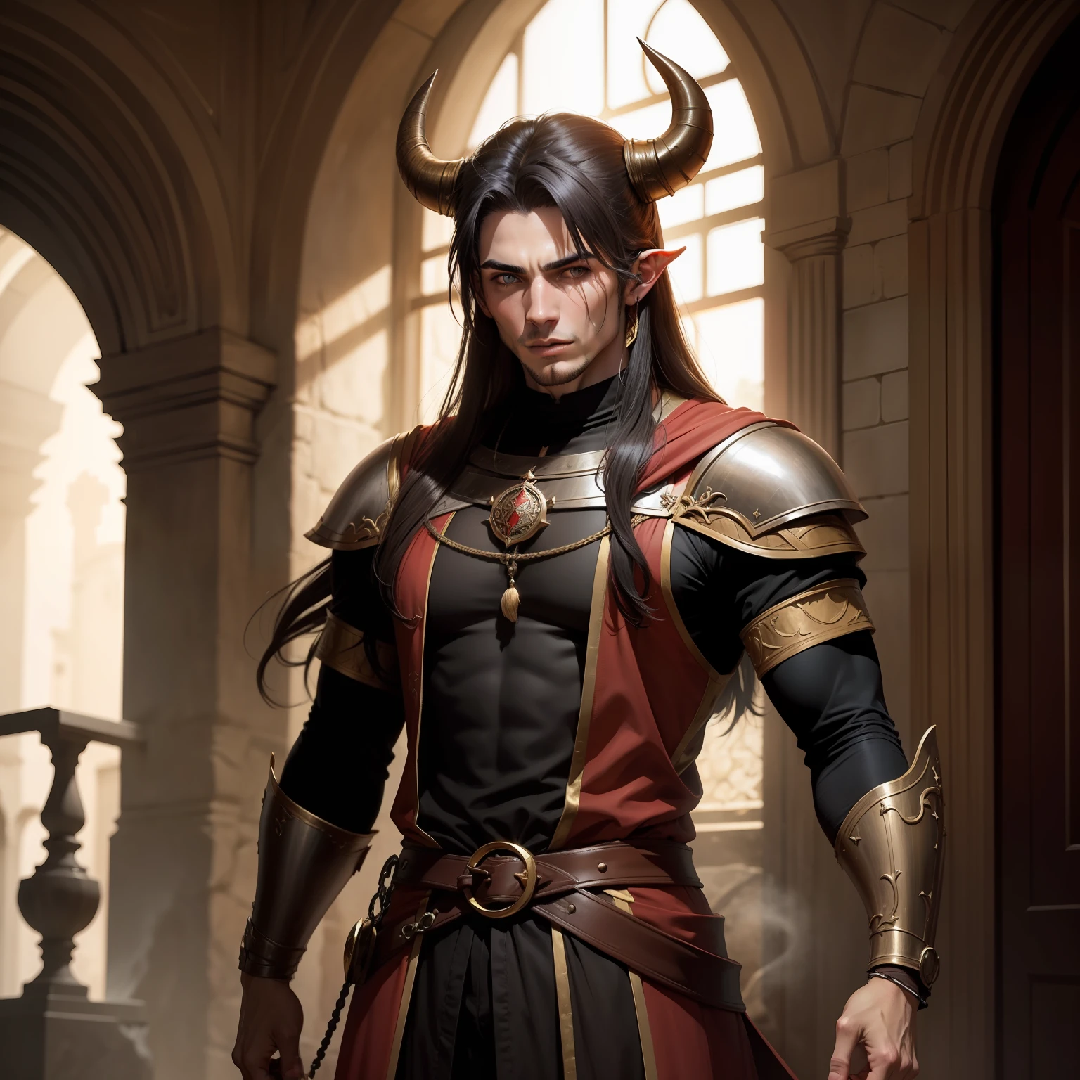 1 homem,demonio,Bonito,Roupas medievais,jovem,20 anos,esguio,medium horns,Tale of the Devil,longos cabelos brancos,1:1, D&D