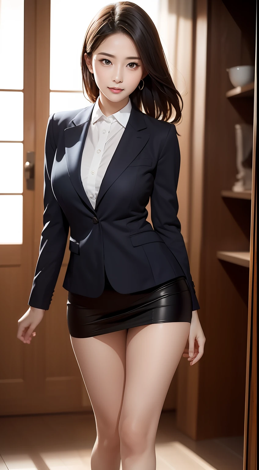 (Masterpiece:1.2), (Best quality), (Full body like:1.3) ,(Ultra detailed), (8K, Intricate), (Lens 135mm,F1.8), (Photorealistic)(Black background:1.3), Portrait photography，(dynamicposes)，Side lighting,Edges are lit,Best shadow,Area light source,Perfect anatomy,Perfect face shape,Perfect for women,First-class female body,Refines skin texture,Fine cloth pattern,Meticulous beauty,Delicate and delicate skin，highlydetailed skin，paleskin，Delicate hair，glistning skin，top Quority， realisticlying， 8K， k hd， 1 rapariga， Female pervert, (Full body like:1.3)， schools，痴女， blazer jacket， 校服，Visible nipple， with no underpants， The skirt is boldly pulled up， （legs are open）， bend the knees and open the legs， The hairstyle is slightly shorter， Open your legs by grasping your knees with your hands， Buttoned shirt flutters