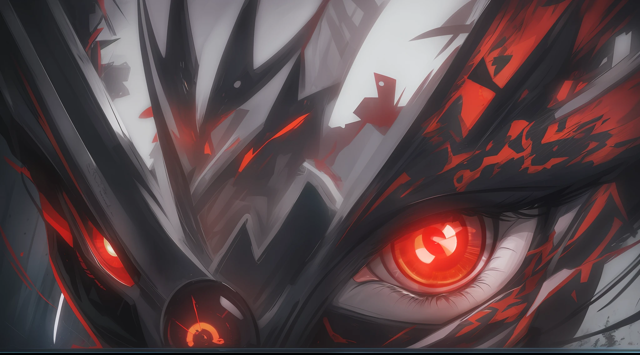 anime big , Black and red, demon, Eyes, Red, Eyes, Eyes, Eyes, Eyes, Eyes, Eyes, Eyes, Eyes, Eyes, Eyes,, red eyes glowing, with glowing red eyes, with red glowing eyes, Sharp red eyes, Portrait of a cyborg dragon, Badass anime 8 K, Glowing red eyes, Red glowing eyes, Red eyes are highly detailed