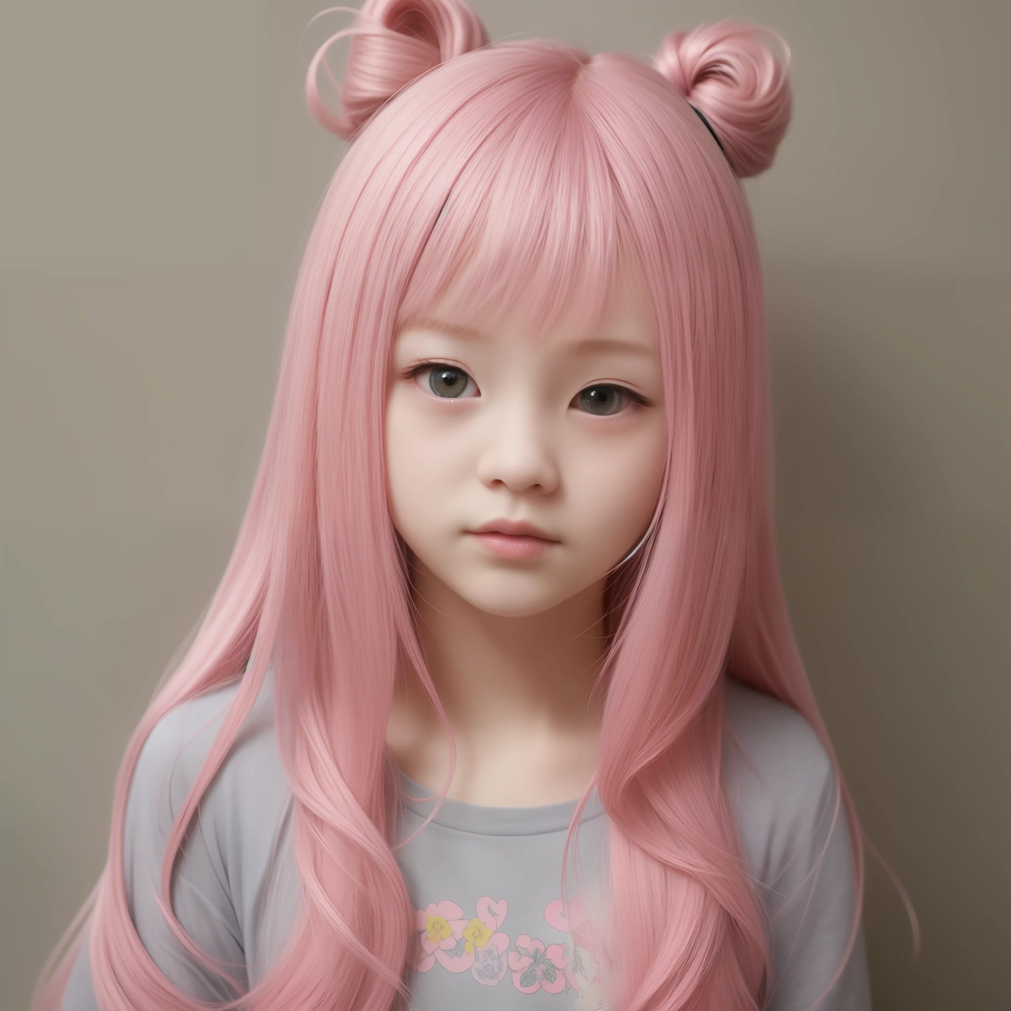 A pink-haired、length hair、a junior high school student、kawaii、childish、Straight、faces、The upper part of the body。Forward-facing