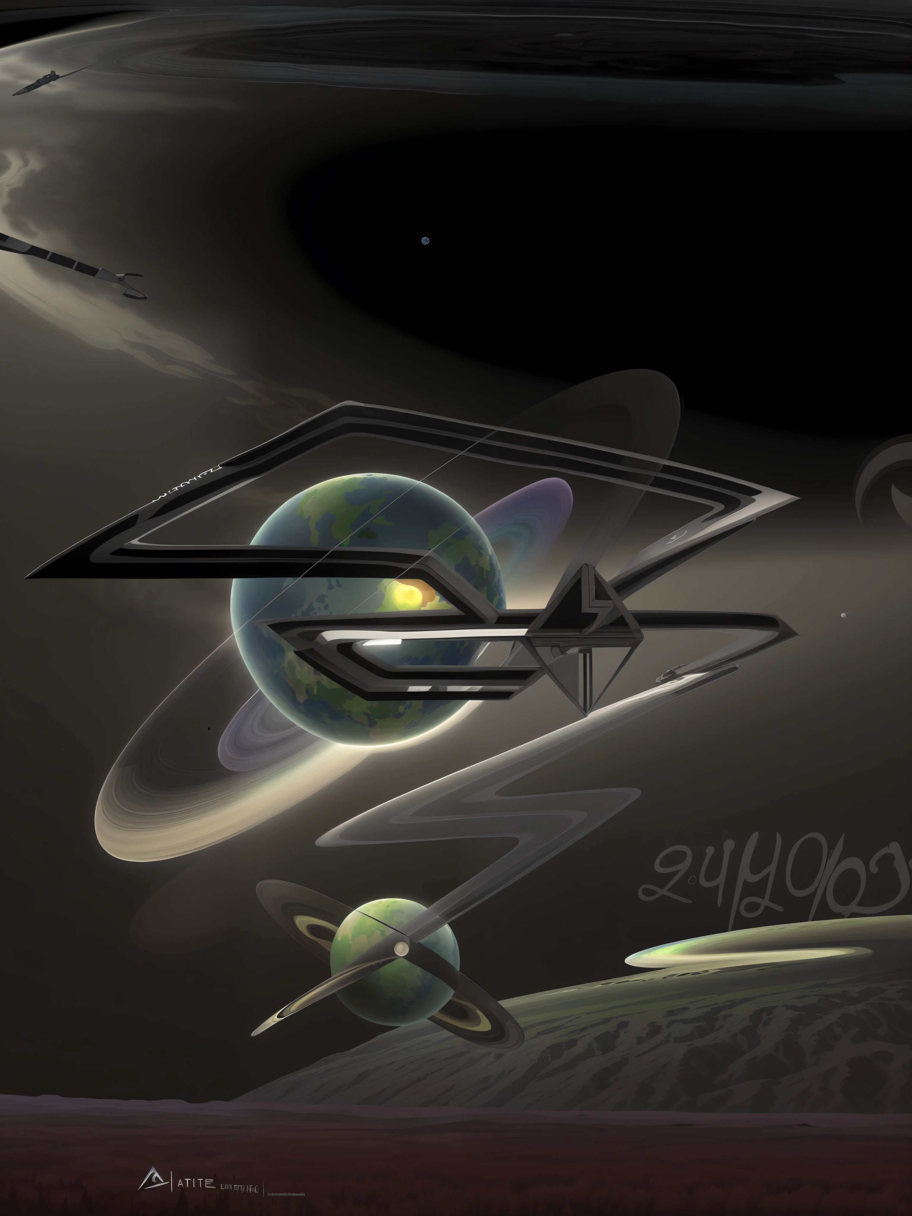 Arte conceitual do futuro, design conceitual futurista realista, ((planeta terra e planeta saturno)), arte conceitual oficial, arte conceitual, arte conceitual raytrace, arte conceitual do design, arte conceitual, '2d graphic design, Design 3D para tatuagem, concept illustartion