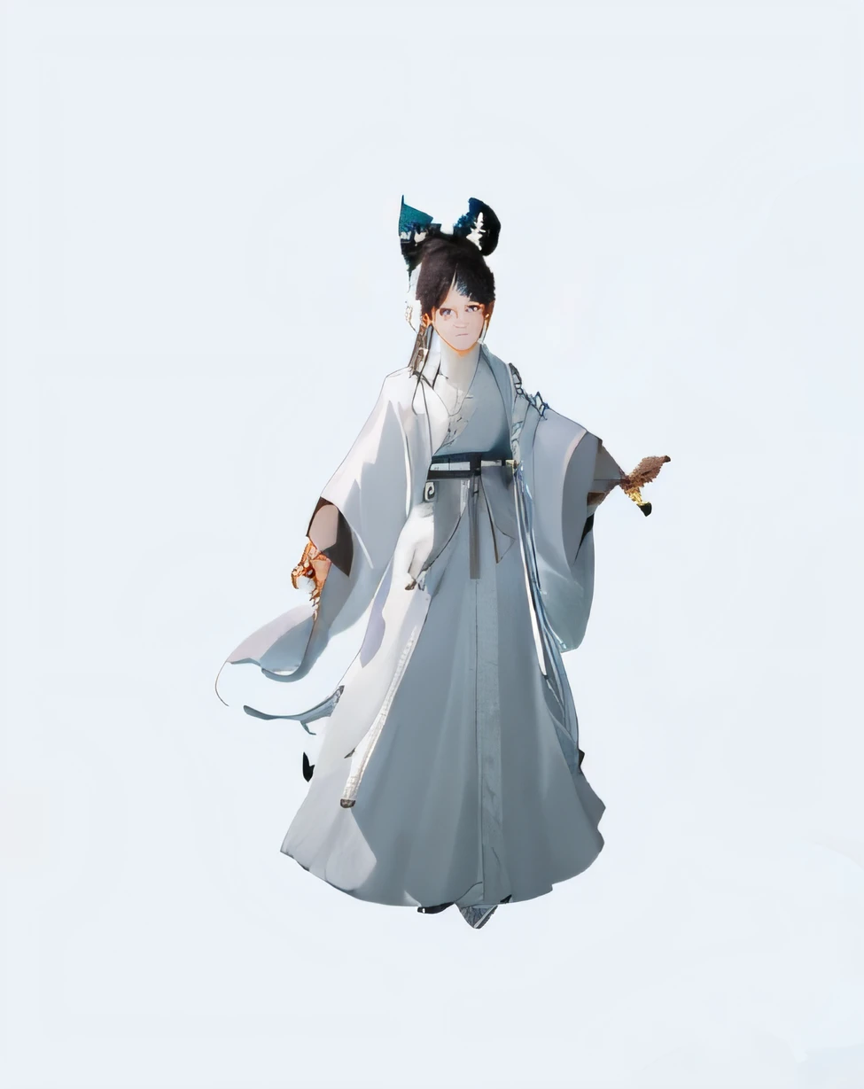 Allard woman in a white dress and black hat with horns, flowing magical robe, full-body xianxia, lunar themed attire, flowing robe, cotton cloud mage robes, White Hanfu, dressed with long fluent clothes, Palace ， A girl in Hanfu, Chinese costume, Flowing robes, inspired by Li Mei-shu, classical robes