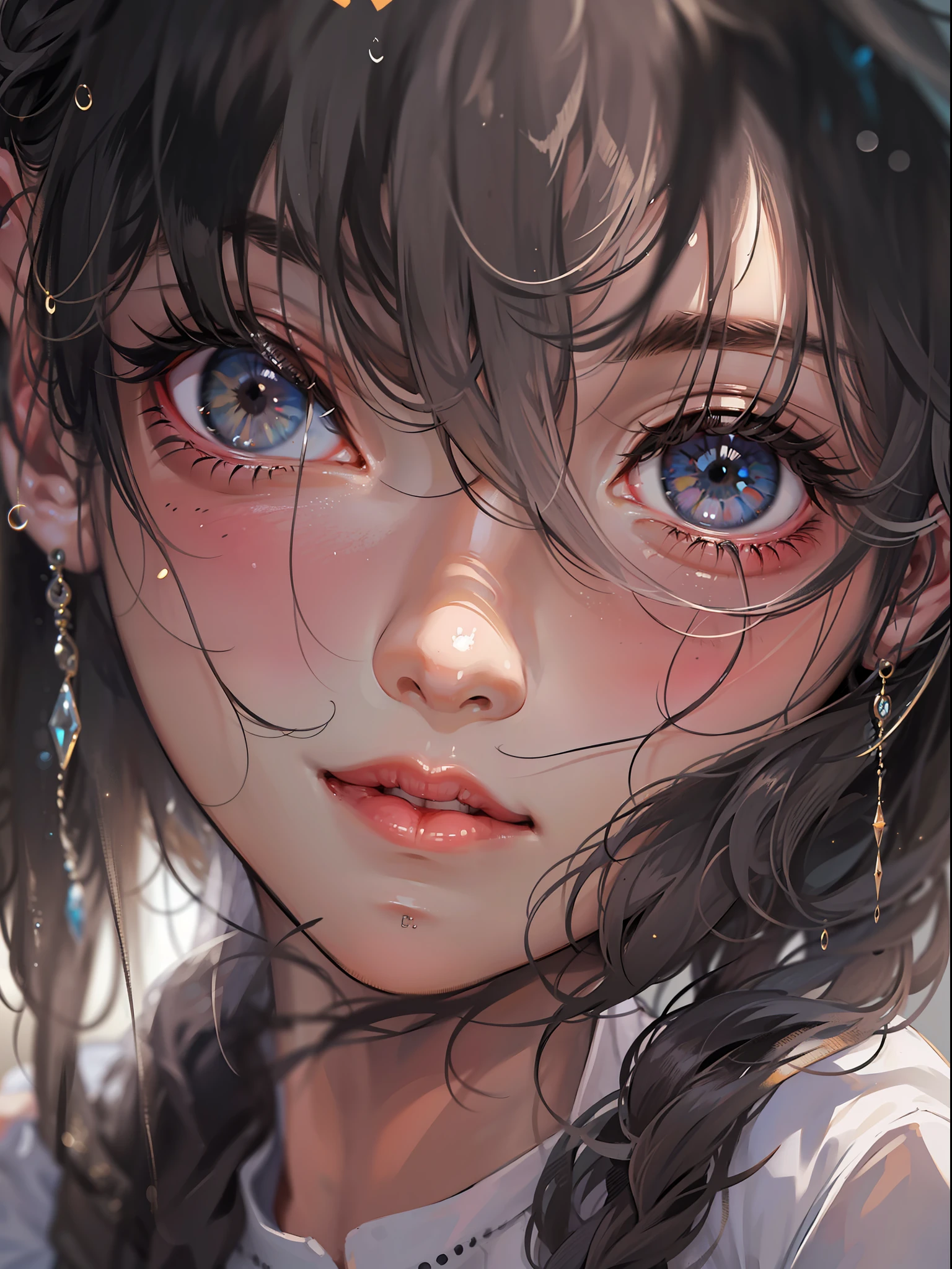 (Buttons up to shirt length:1.2)、(White shirt wet in the rain)、(Unbuttoned shirt:1.1)、Transcendent huge big、Deep valley、top-quality、masterpiece、illustratio、extremely delicate and beautiful、ighly detailed、CG、Unity、8k wallpaper、astonishing、finely detail、Highly detailed CG Unity 8k wallpapers、huge filesize、ighly detailed、hight resolution、Handsome detailed woman、extremely detailed eye and face、 Stunning detailed eyes、Facial light、(The best illustrations:1.1)、(Best Shadows:1.1)、超A high resolution、(Photorealsitic:1.1)、(Photorealistic 1.2:1.1)、Realistic facial proportions、Slimed、a smile、(makeups:0.4)、(fluffy black eyes:1.21)、black eyes、Look at viewers、dark brown hair、耳环、a necklace、hair pin、cowboy shot、(Irregular irregular skin defects、vein、Wrinkled pores on the skin:1.2)、(Dark night background: 1.2)、(bokeh dof:1.4)、