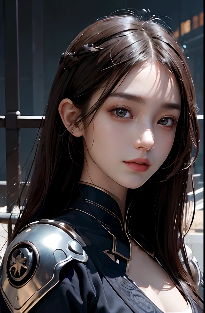Masterpiece, 1 Beautiful Girl, Detailed, Swollen Eyes, Best Quality, Ultra High Resolution, (Reality: 1.4), Original Photo, 1Girl, Cinematic Lighting, Smiling, Japanese, Asian Beauty, Korean, Neat, Very Beautiful, Slightly Young Face, Beautiful Skin, Slender, Cyberpunk Background, (ultra realistic), (illustration), (high resolution), (8K), (very detailed), (best illustration), (beautifully detailed eyes), (super detailed), (wallpaper), (detailed face), viewer looking, fine details, detailed face, deep shadow, low key, pureerosfaceace_v1, smile, 46 point slanted bangs, facing straight ahead, neat clothes, black colored eyes,