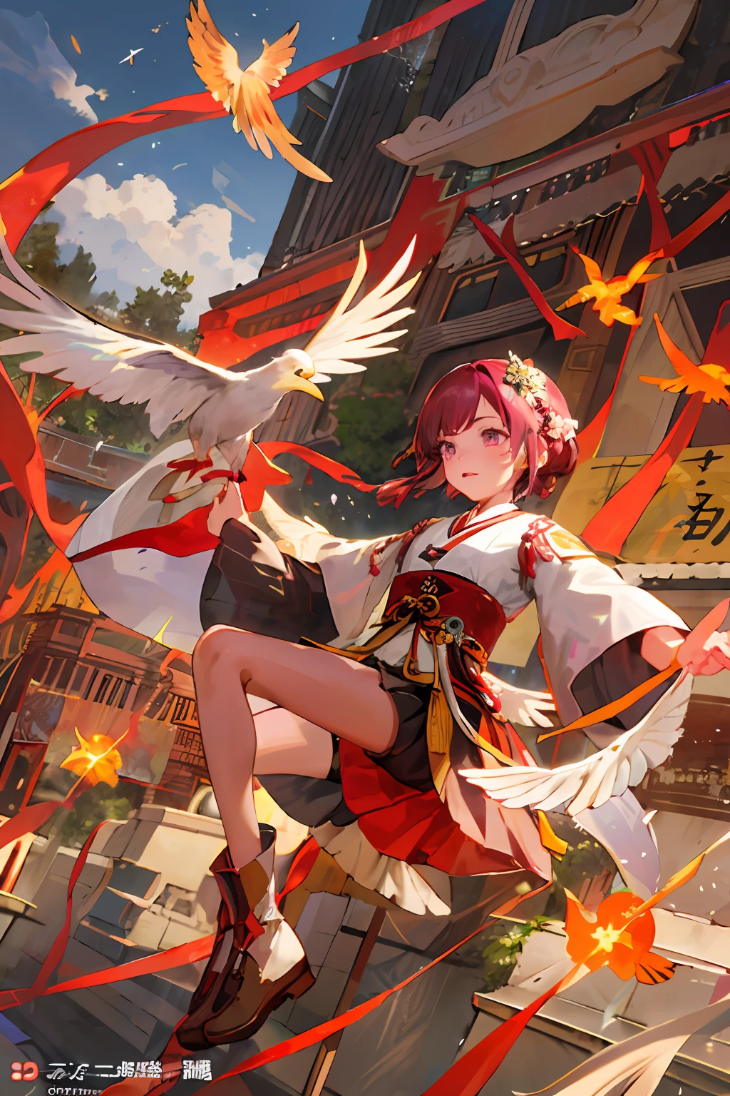 tmasterpiece,best qualityer,Ultra-high sharpness,对称,1girl,full bodyesbian,Flying feathers,Purple colored hair,Purple Thunder,bluntbangs,pigtails,Wide sleeves,hair adornments,red waistband,Purple necklace,dojo,Purple lightning,Flying purple petals,The eyes shone purple,
raidenshogundef --anime