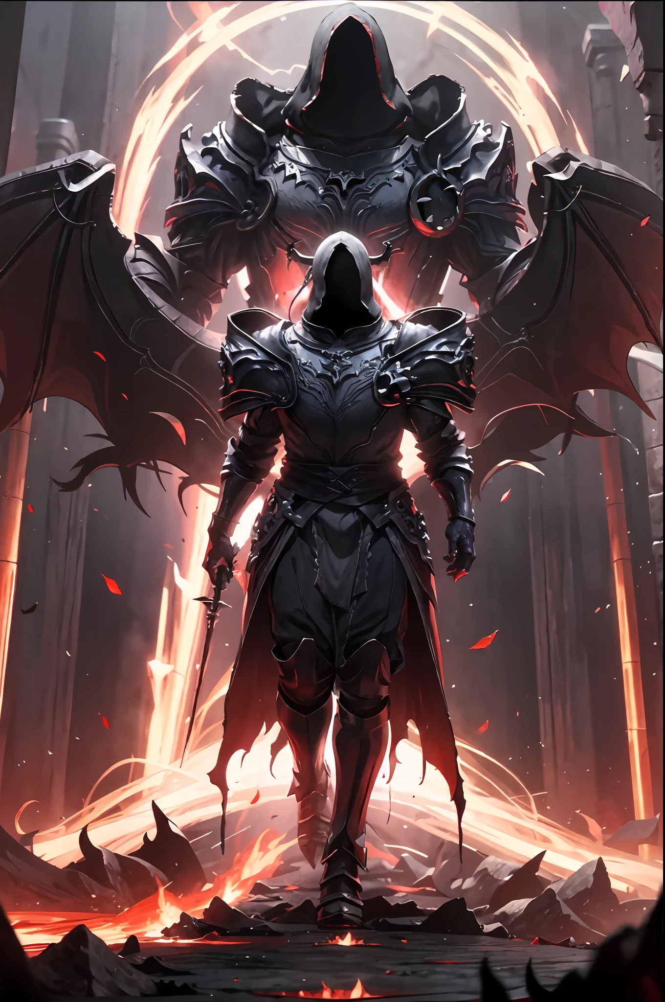 Dark、seele、Ghastly、agony、Life and death、Brighter、The demons、Trial、Redemption、illusion、火焰、Ice and snow、Splendor、mistic,Red magma,Burning red feet,light and shadow effect,Strong contrast,raiden,The angle at which you look up,Hand-held weapons,Black scales,demonic monster