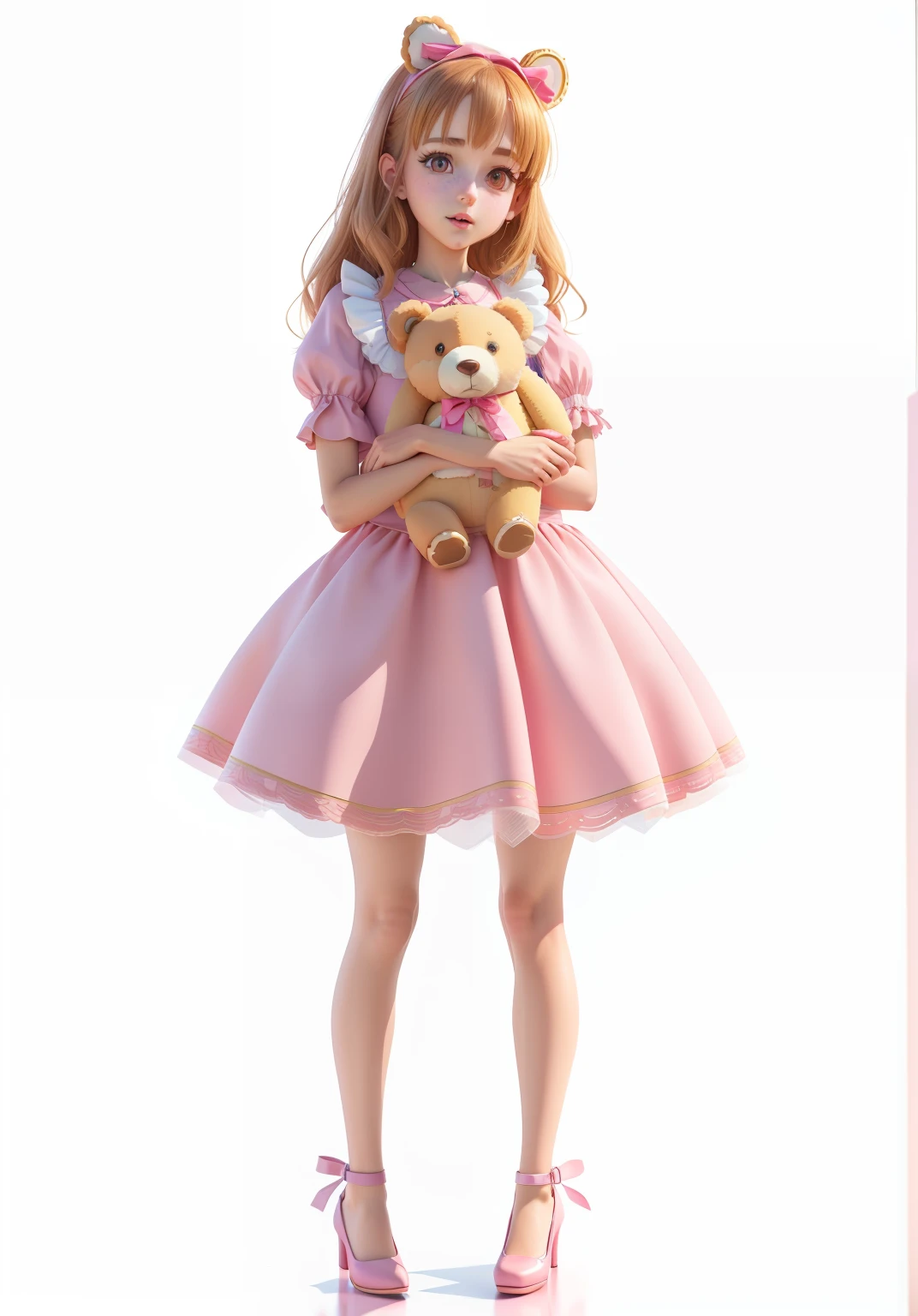 araffe girl in a pink dress holding a teddy bear, render of a cute 3d anime girl, render of april, photorealistic anime girl render, 3d anime girl, realistic young anime girl, anime styled 3d, loli in dress, cute 3d render, Anime Barbie Doll, kawaii hq render, nffsw, 3 d render character art 8 k