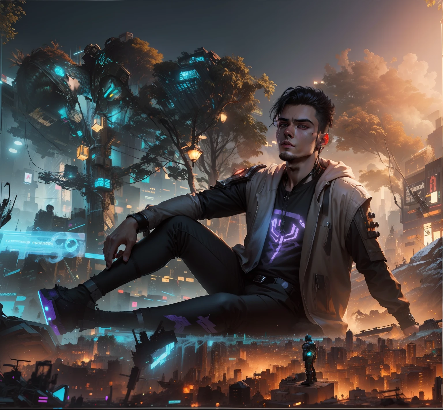Change background cyberpunk handsome boy realistic face