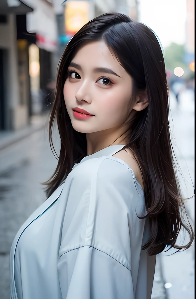 ((Best Quality, 8k, Masterpiece: 1.3)), Focus: 1.2, Perfect Body Beauty: 1.4, Buttocks: 1.2, ((Layered Haircut)), (Wet Clothes: 1.1), (Rain, Street:1.3), (Breasts: 1.2), (Hanfu: 1.2), Bare Shoulders, Bare Legs, Highly Detailed Face and Skin Texture, Fine Eyes, Double Eyelids, Whitened Skin, Long Hair, (Shut Up: 1.5), (Bokeh Background: 1.5), Big Breasts