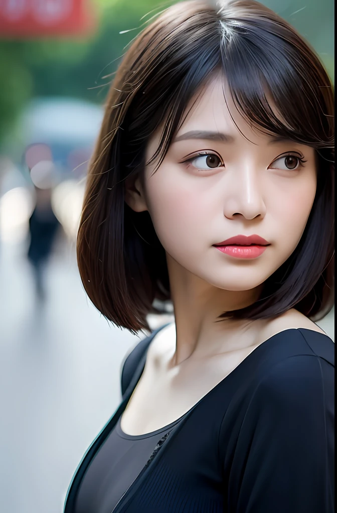 ((Best Quality, 8k, Masterpiece: 1.3)), Focus: 1.2, Perfect Body Beauty: 1.4, Buttocks: 1.2, ((Layered Haircut)), (Wet Clothes: 1.1), (Rain, Street:1.3), (Breasts: 1.2), (Hanfu: 1.2), Bare Shoulders, Bare Legs, Highly Detailed Face and Skin Texture, Fine Eyes, Double Eyelids, Whitened Skin, Long Hair, (Shut Up: 1.5), (Bokeh Background: 1.5), Big Breasts