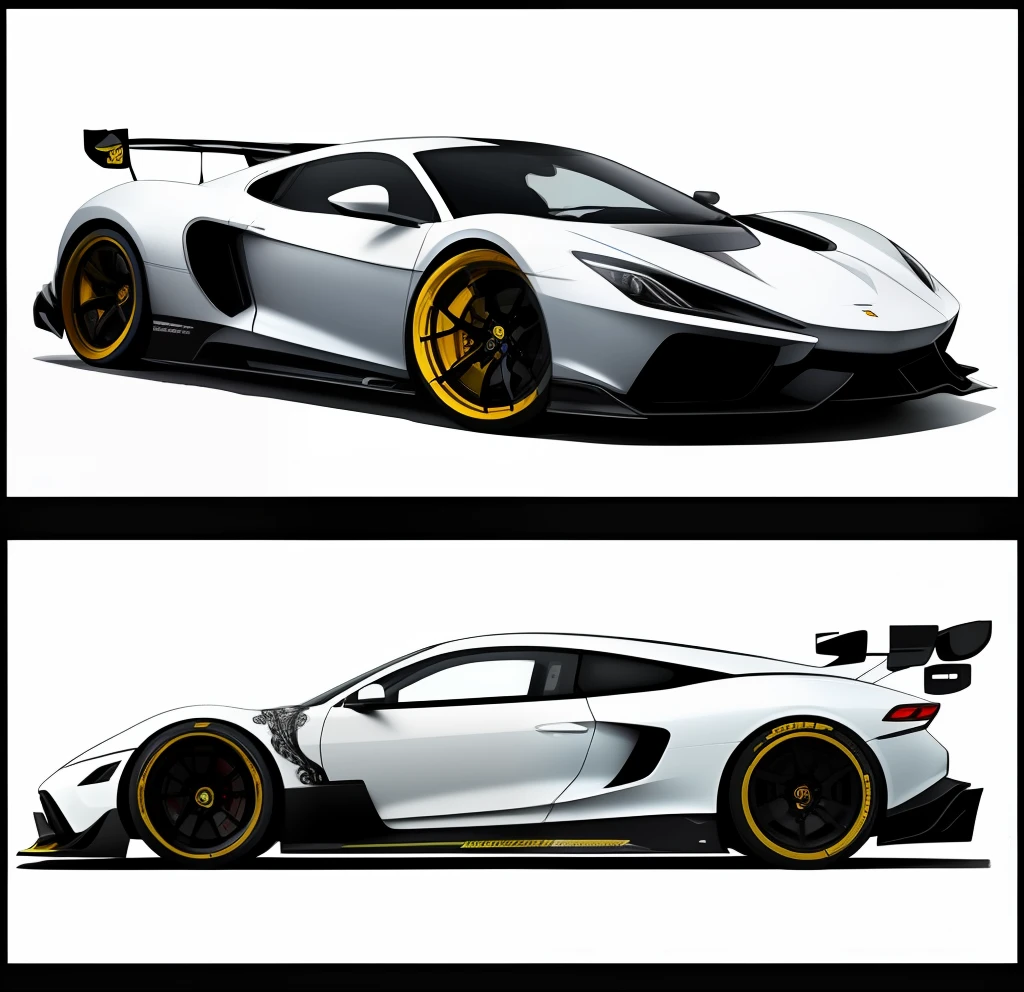 a drawing of a car with four different views of it, full view of a sport car, highly detailed car, intricate detailed racing car, high detail drawing, high detail illustration, car design, sportcar, hyper detail illustration, finely detailed car, vehicle illustration, highly detailed form, sharp high detail illustration, hyper detailed line art, sport car, highly detailed illustration