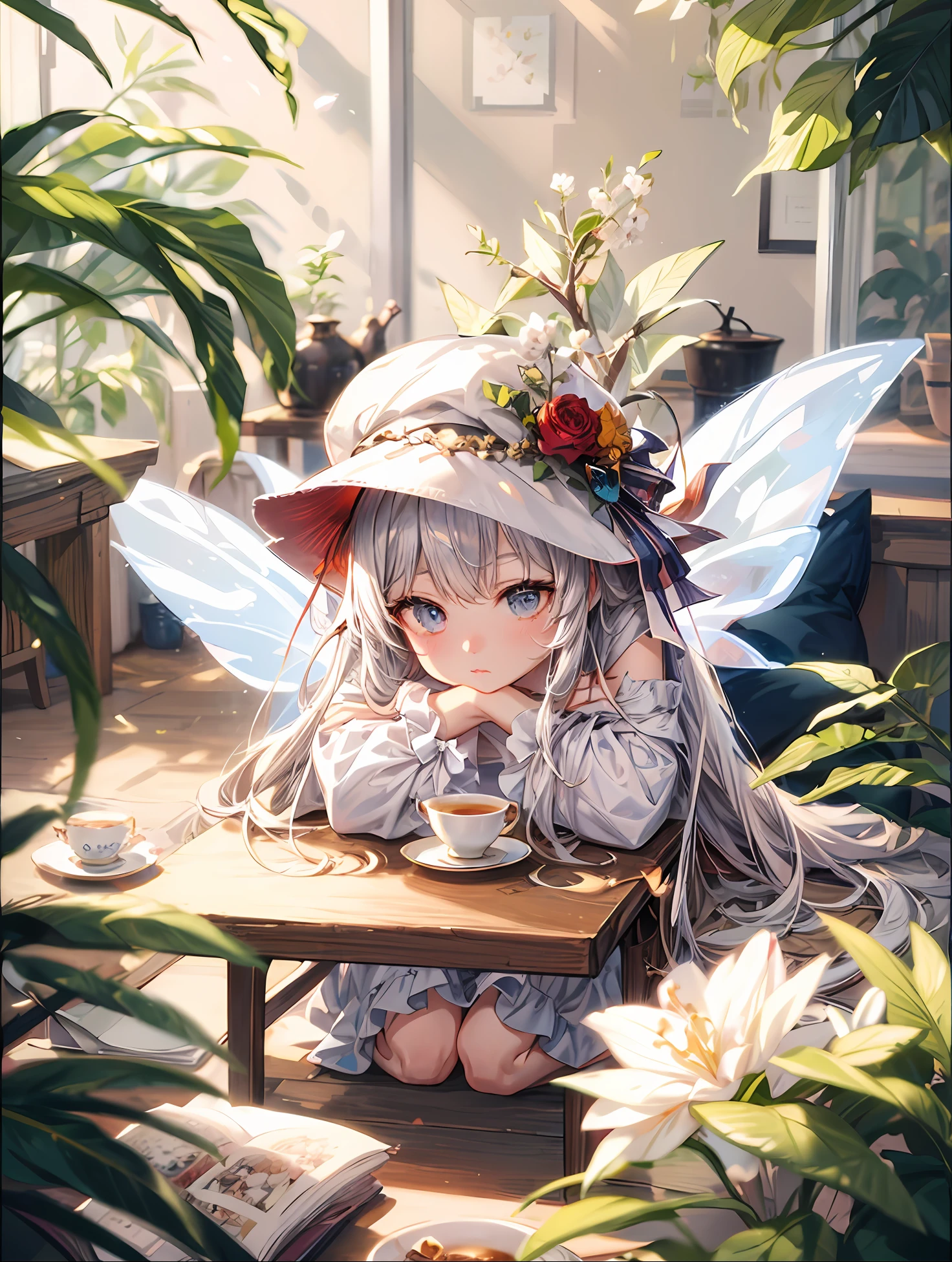 anime, fairy, cute, girl, tea, teacup, teacup, teacup, teacup, teacup, teacup, teacup, tea, kawacy, anime visual of a cute girl, artwork in the style of guweiz, guweiz, guweiz on pixiv artstation, guweiz on artstation pixiv
