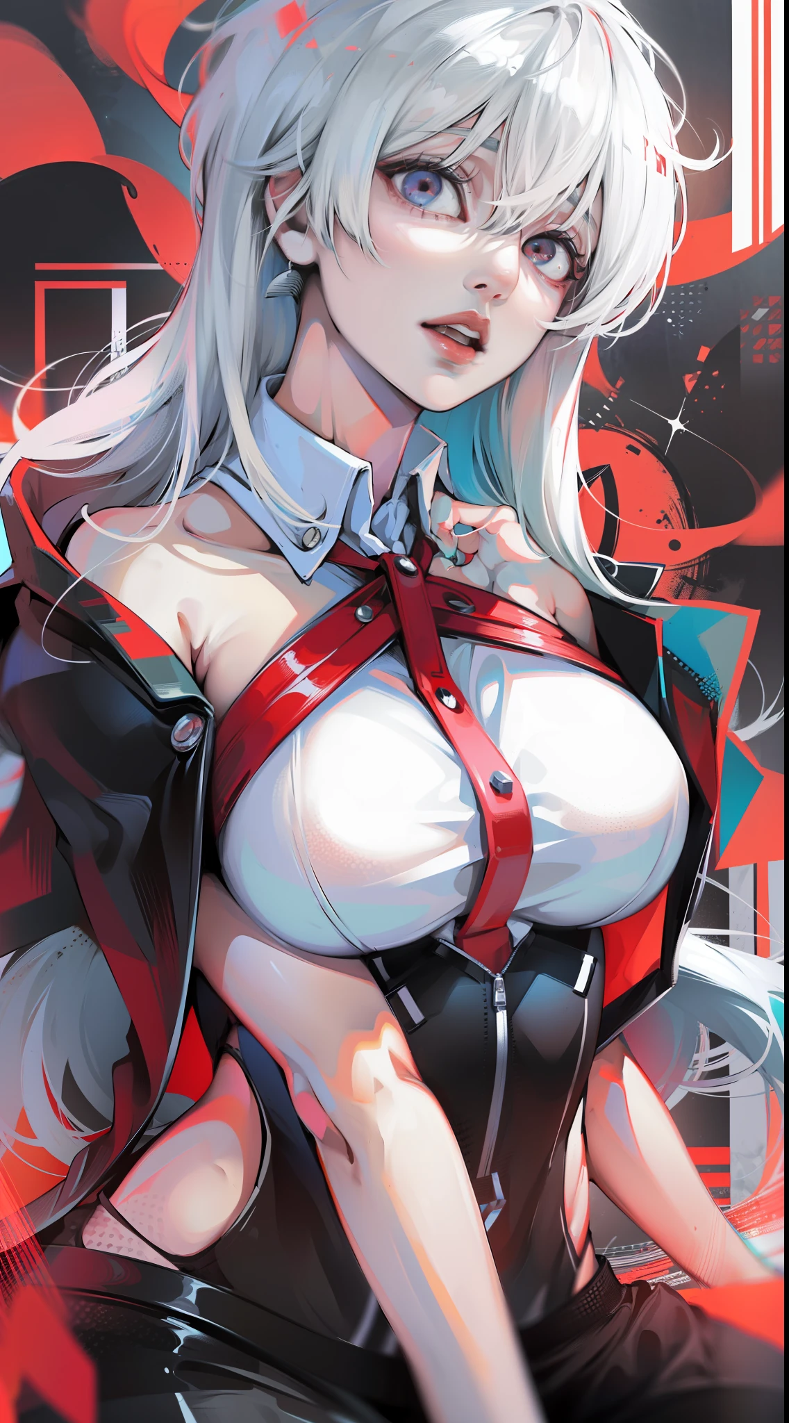 big breasts, Sexual turn, one-girl, The color of the girl, largeeyes, white hair,Long hair,(tmasterpiece,best qualtiy:1.3),Wear your school uniform