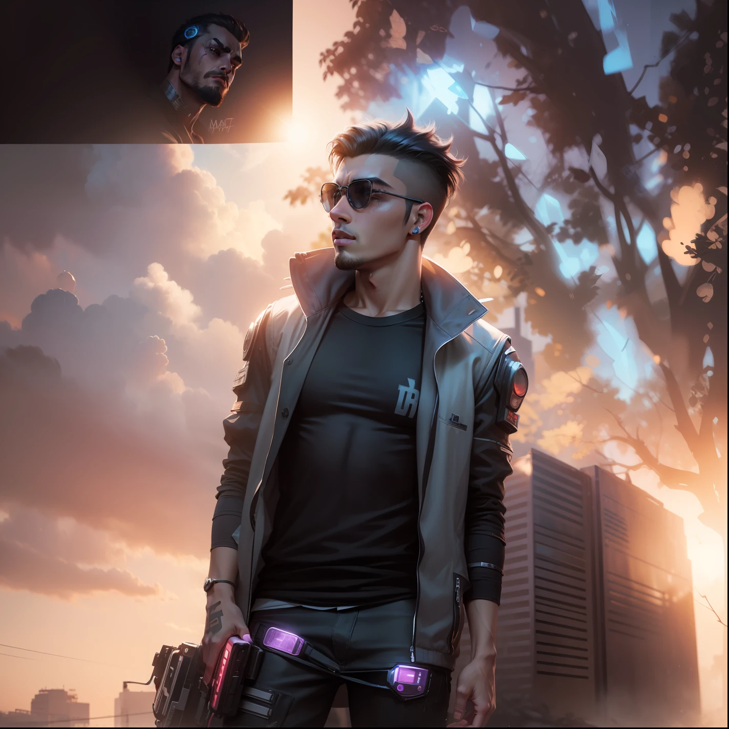 Change background cyberpunk handsome boy realistic face