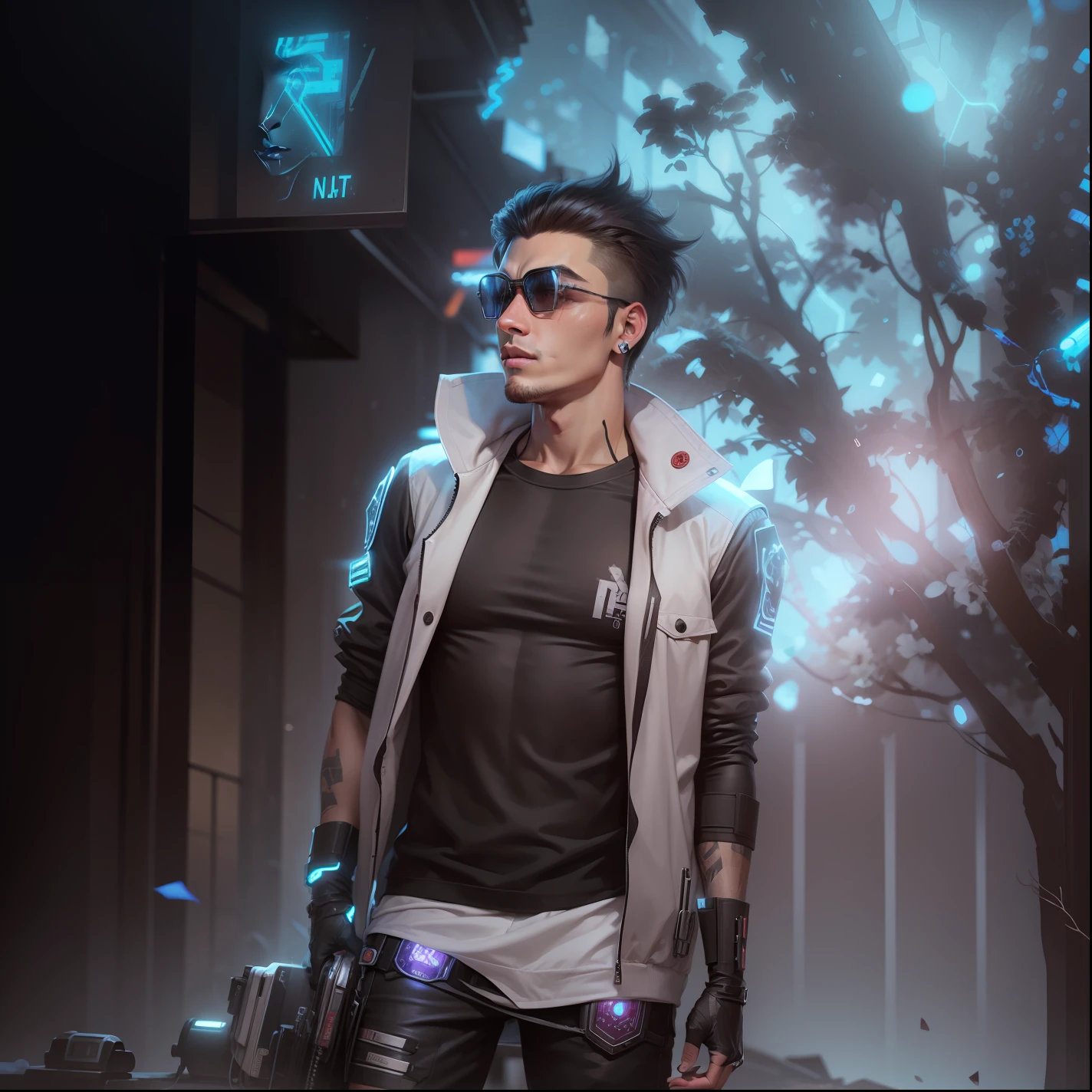 Change background cyberpunk handsome boy realistic face