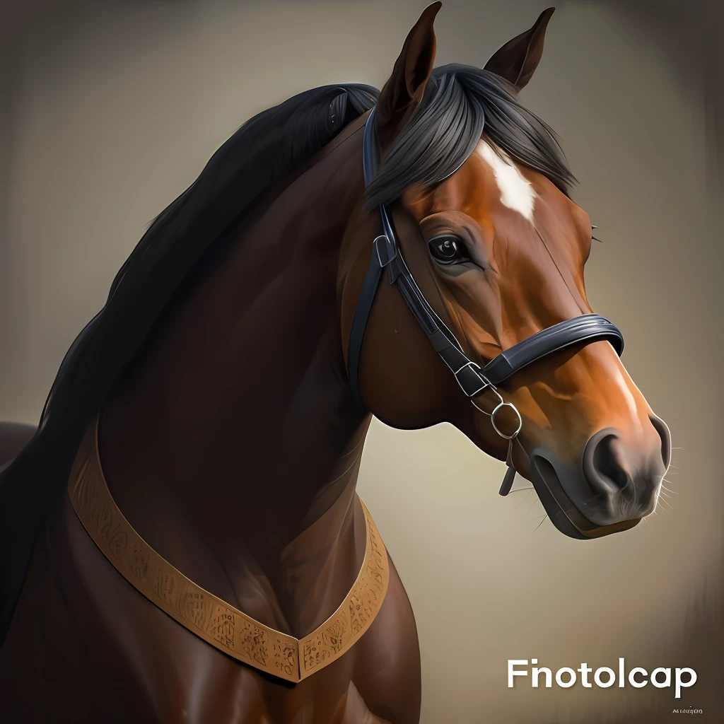 there is a horse with a bridle on its head, estilo de arte fotorrealista, estilo de arte fotorrealista, fotorreal", imagem fotorrealista, pintura digital elegante, imagem fotorrealista, estilo fotorrealista, fotorrealista -20, fotorrealista elegante, Fotorrealista detalhado, pintura digital fotorrealista, pintura digital altamente detalhada, imagem fotorrealista hd, photorealistic illustration