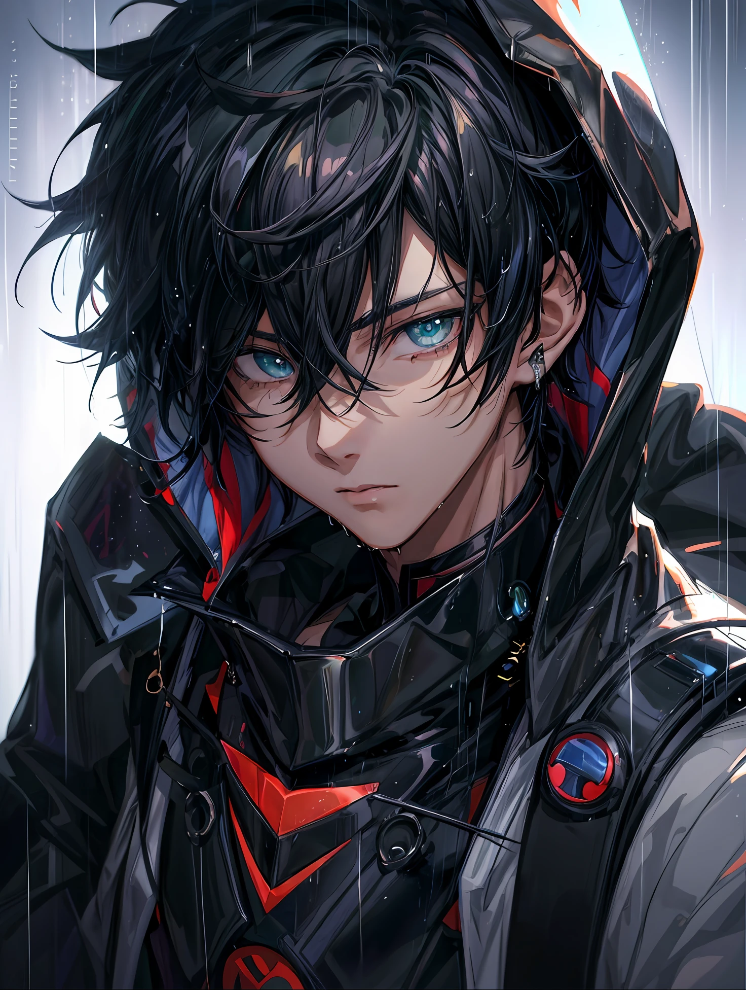 anime boy with black hair and green eyes in the rain, male anime character, young anime man, anime boy, detailed anime character art, 4k anime wallpaper, anime mecha aesthetic, tall anime guy with blue eyes, anime handsome man, male anime style, anime wallpaper 4 k, anime wallpaper 4k, badass anime 8 k, detailed digital anime art