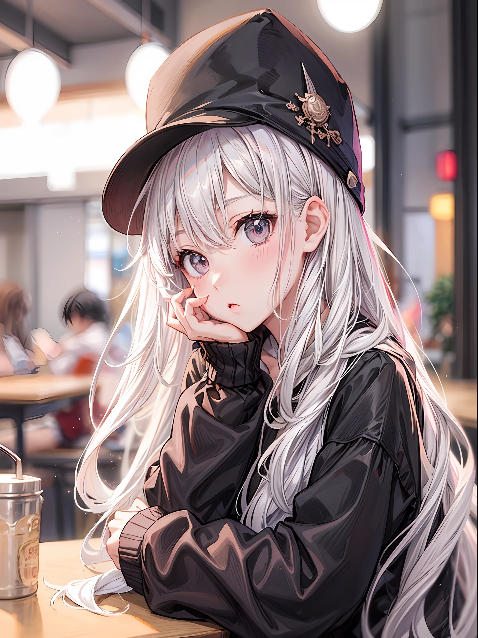 anime girl with long white hair wearing a black hat and black jacket, cute anime girl, an anime girl, anime girl, (anime girl), anime visual of a cute girl, young anime girl, perfect white haired girl, cute anime girl portraits, anime girl with long hair, cute anime girl portrait, girl with white hair, portrait anime girl, pretty anime girl