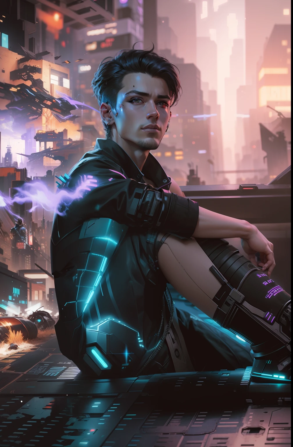 Change background cyberpunk handsome boy realistic face
