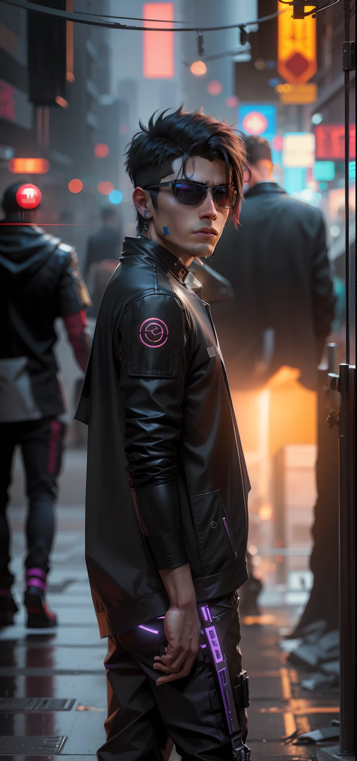 Change background cyberpunk handsome boy realistic face